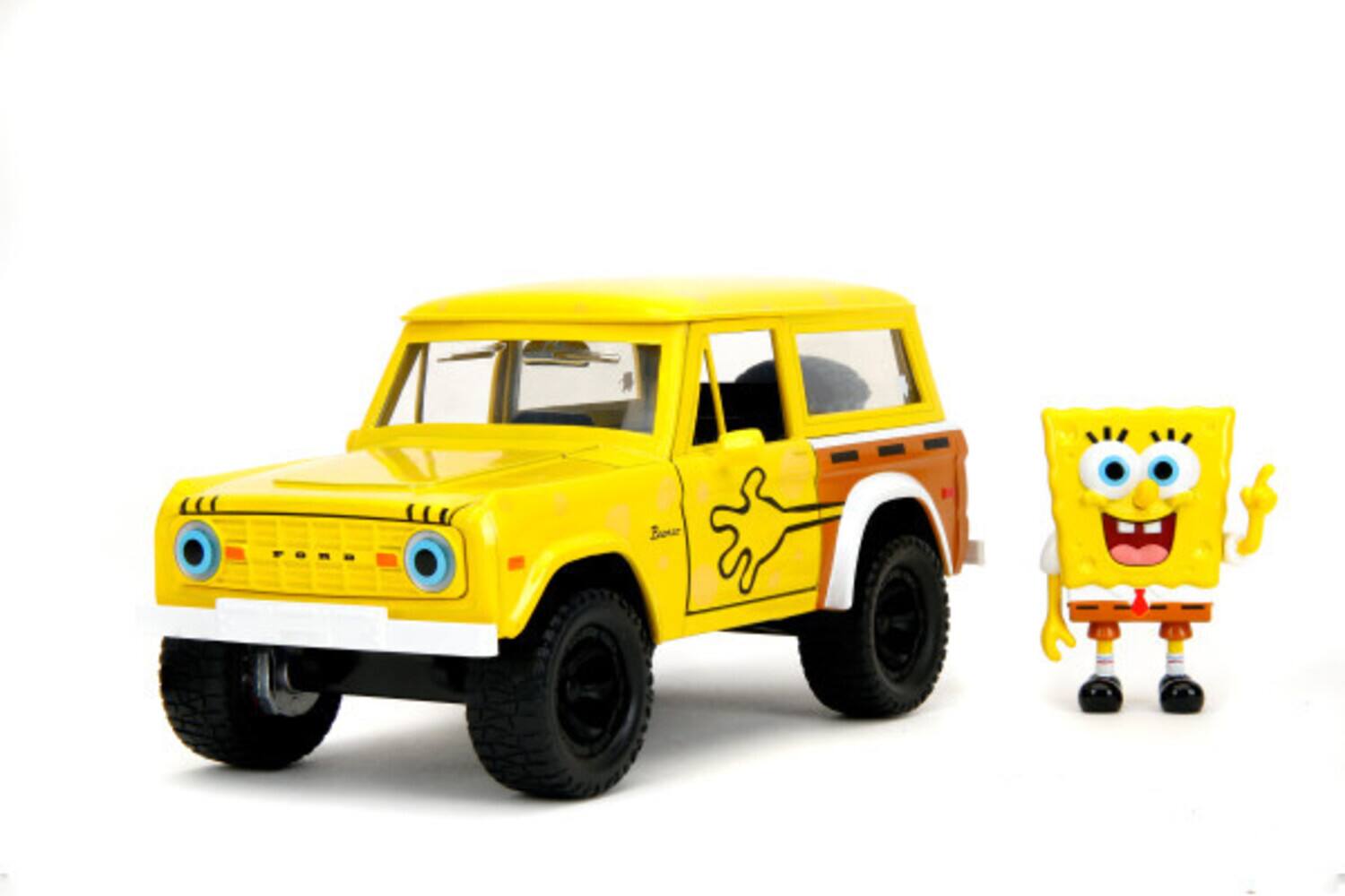 The text "POND Boner" appears to be a typo or error. If you meant to write "POND BONER," it seems inappropriate and unrelated to the image. The image shows a toy car and a SpongeBob SquarePants figure.