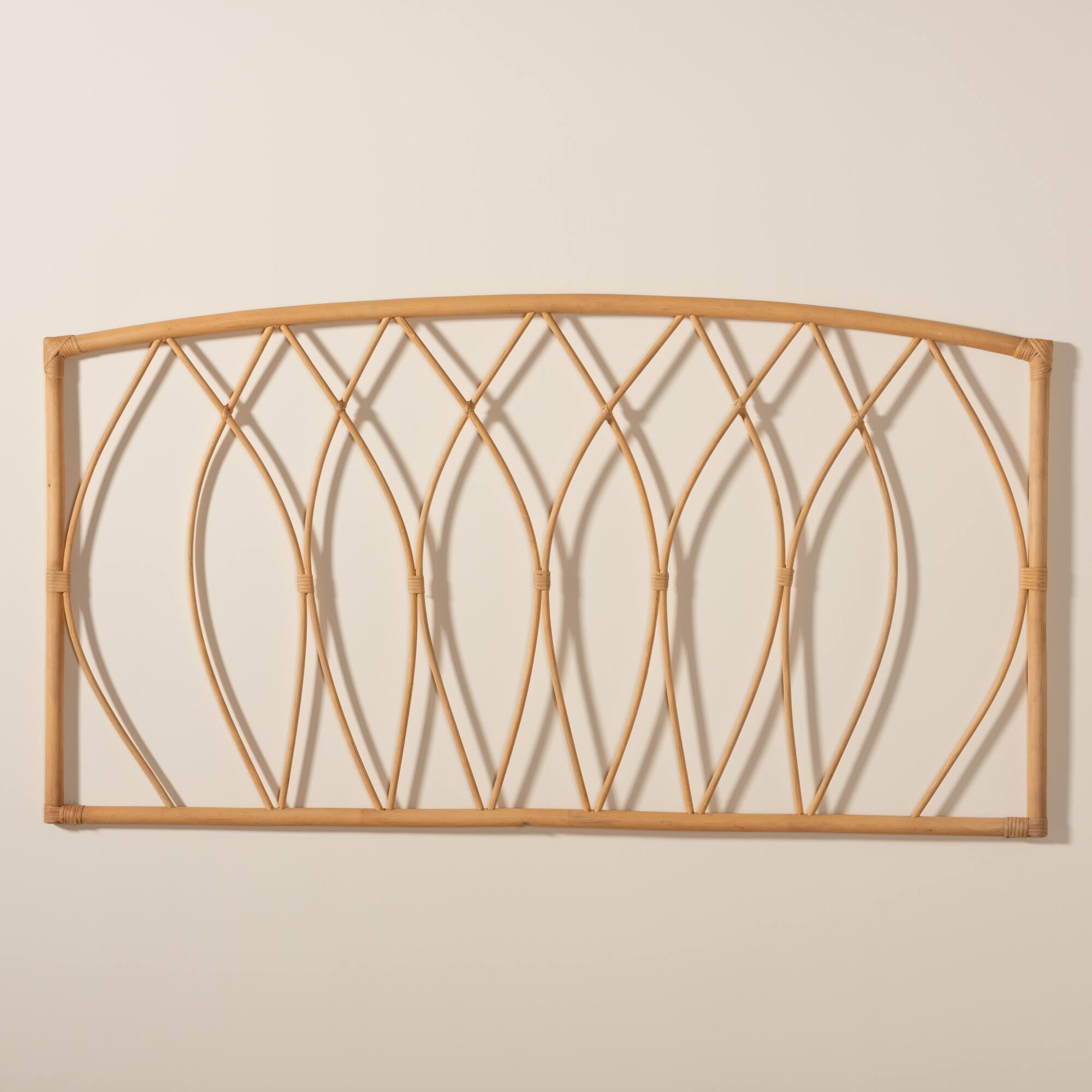 Alt View 2. bali & pari - Halia Modern Bohemian Rattan Queen Size Wall-mount Headboard - Natural Brown.