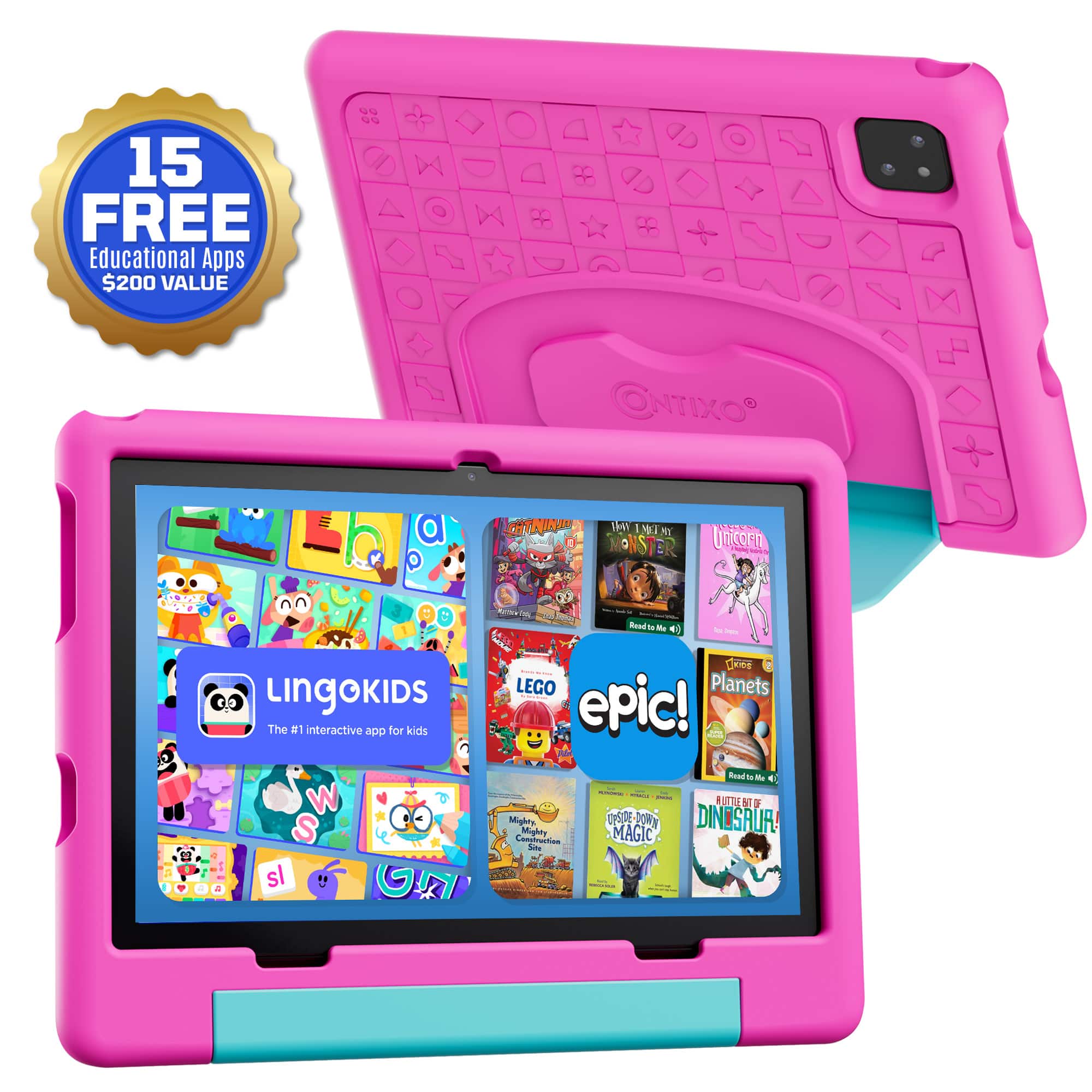 Contixo - A10 10" Educational Kids Tablet with Epic! and Lingokids 64GB with Parental Controls & Kid-Proof Case - Pink