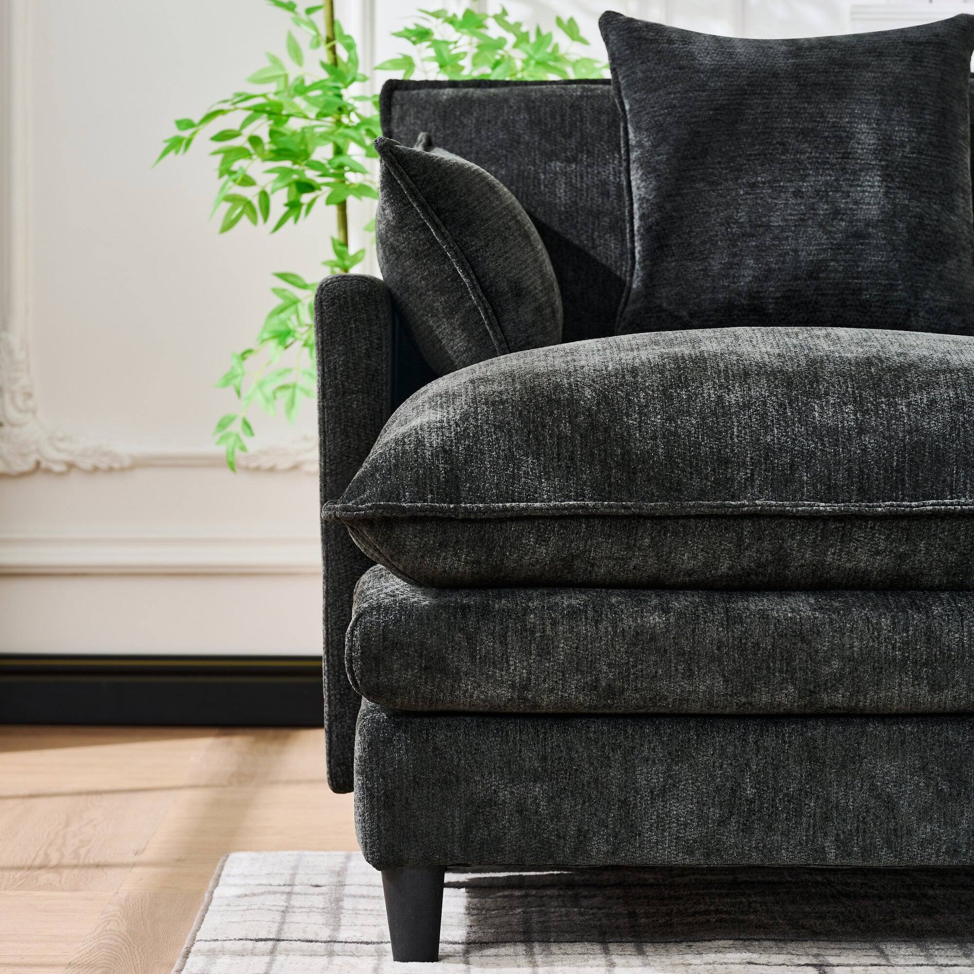 Alt View 3. Boyel Living - 140.9In Black Cashmere U-Shaped Sofa with 2 Ottomans 4 Cushions&2 Pillows - Black.