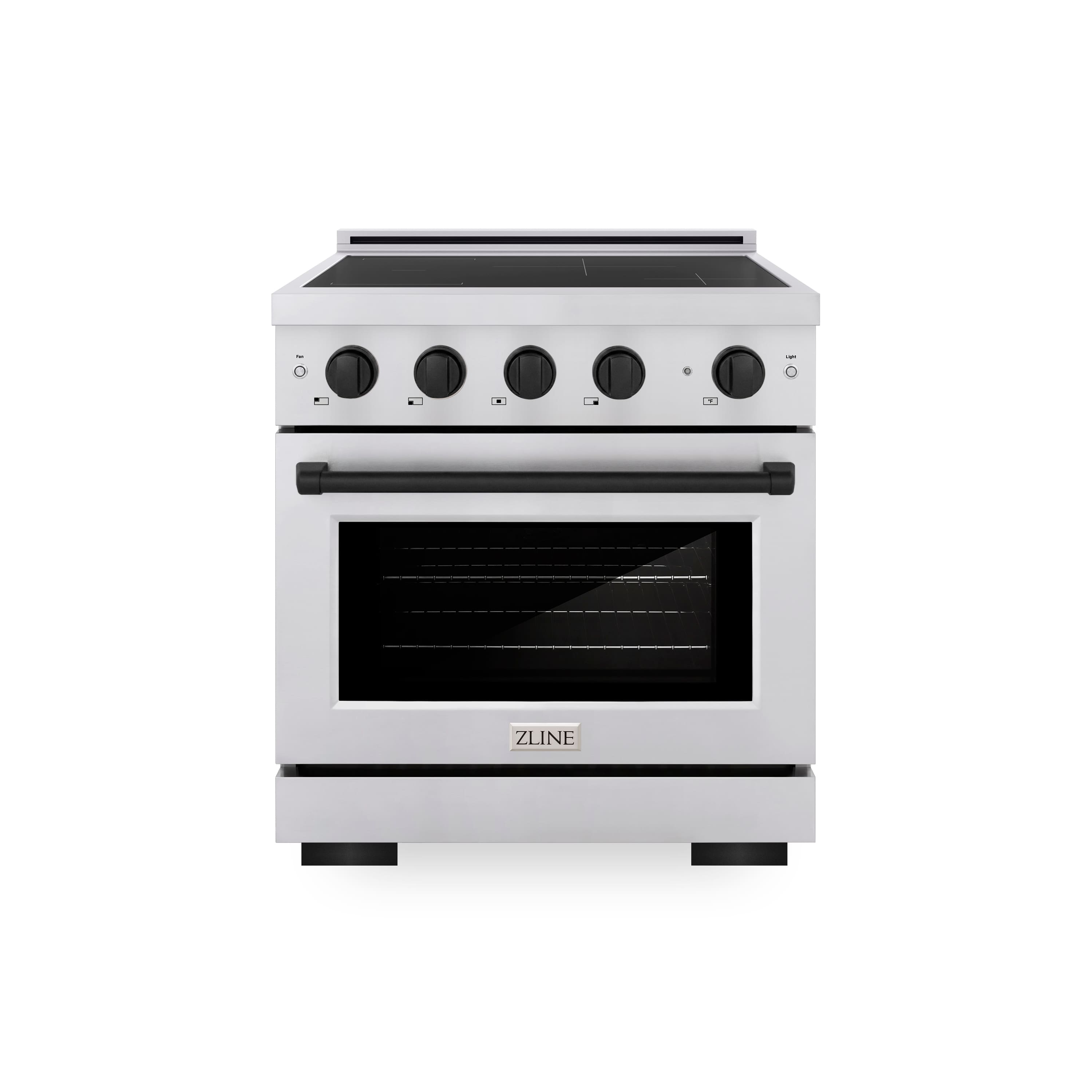 Front. ZLINE - Autograph 30 in. 4.2 cu. ft. Paramount Freestanding Induction Range with 4 Burners and Electric Oven w/ Black Accents - Stainless Steel.