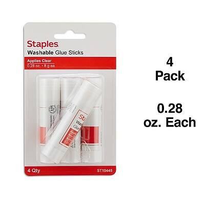 Staples Washable Glue Sticks  
Applies Clear  
0.28 oz. - 8 g ea  
4 Pack  
0.28 oz. Each  
4 Qty  
ST10445