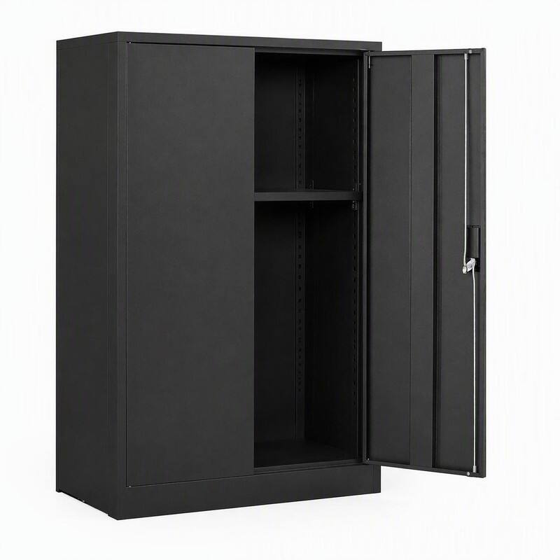 Alt View 5. RYHNUYNE - 36 in Rectangle Folding Storage Cabinet with Adjustable Shelf and Lock for Home Office School Garage Black - Black.