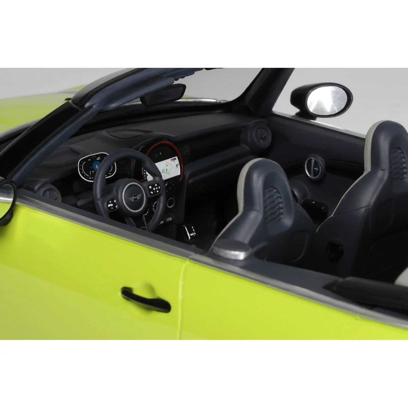 Alt View 1. Otto Mobile - 2021 Mini JCW Cabrio Zesty Yellow with Black Stripes 1/18 Model Car by Otto Mobile.