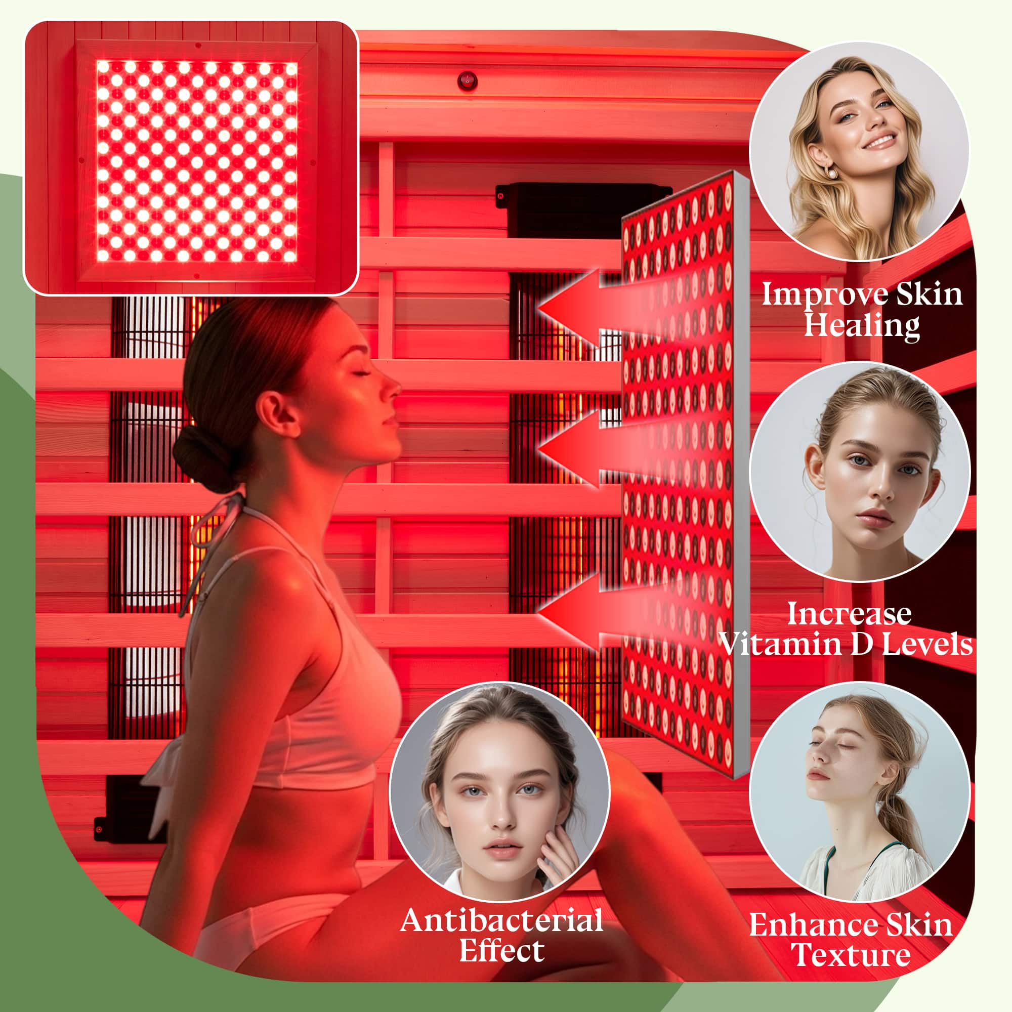 U HOMY Premium 2 Person Canadian Hemlock Infrared Sauna with Red