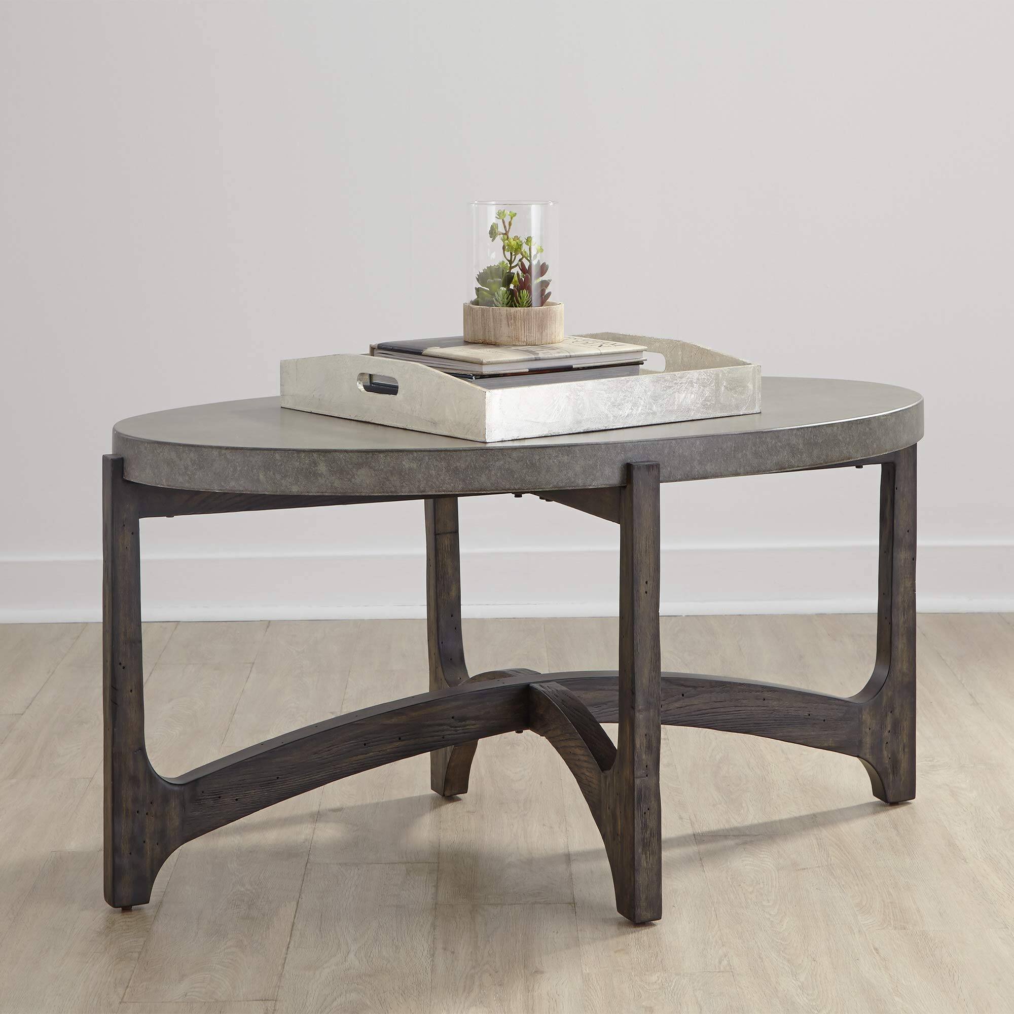Angle. Liberty Furniture Industries - Cascade Oval Cocktail Table in Wirebrush Rustic Brown - Brown.