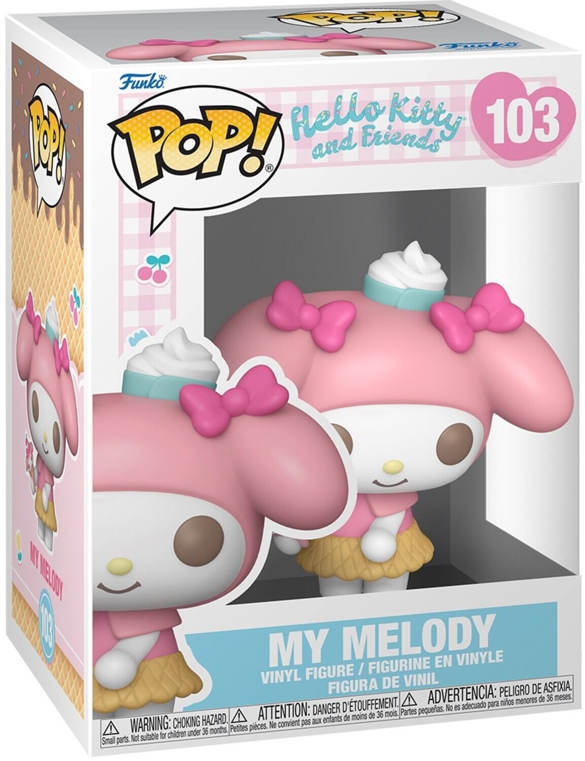 Funko POP! Hello Kitty and Friends 103  
My Melody Vinyl Figure / Figurine en Vinyle / Figura de Vinil  
Advertencia: Peligro de Asfixia. Menores de 36 meses.  
Attention: Danger d'étouffement. Ne convient pas aux enfants de moins de 36 mois.  
Warning: Choking Hazard. Not suitable for children under 36 months.  
Small parts.