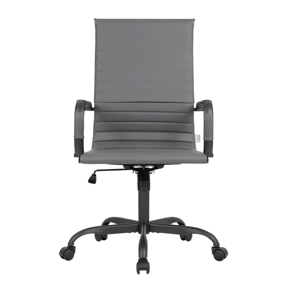 Alt View 3. LeisureMod - Harris Ergonomic High-Back Office Chair Leather Upholstery, Adjustable Swivel, Tilt, and Black Iron Frame - Grey.