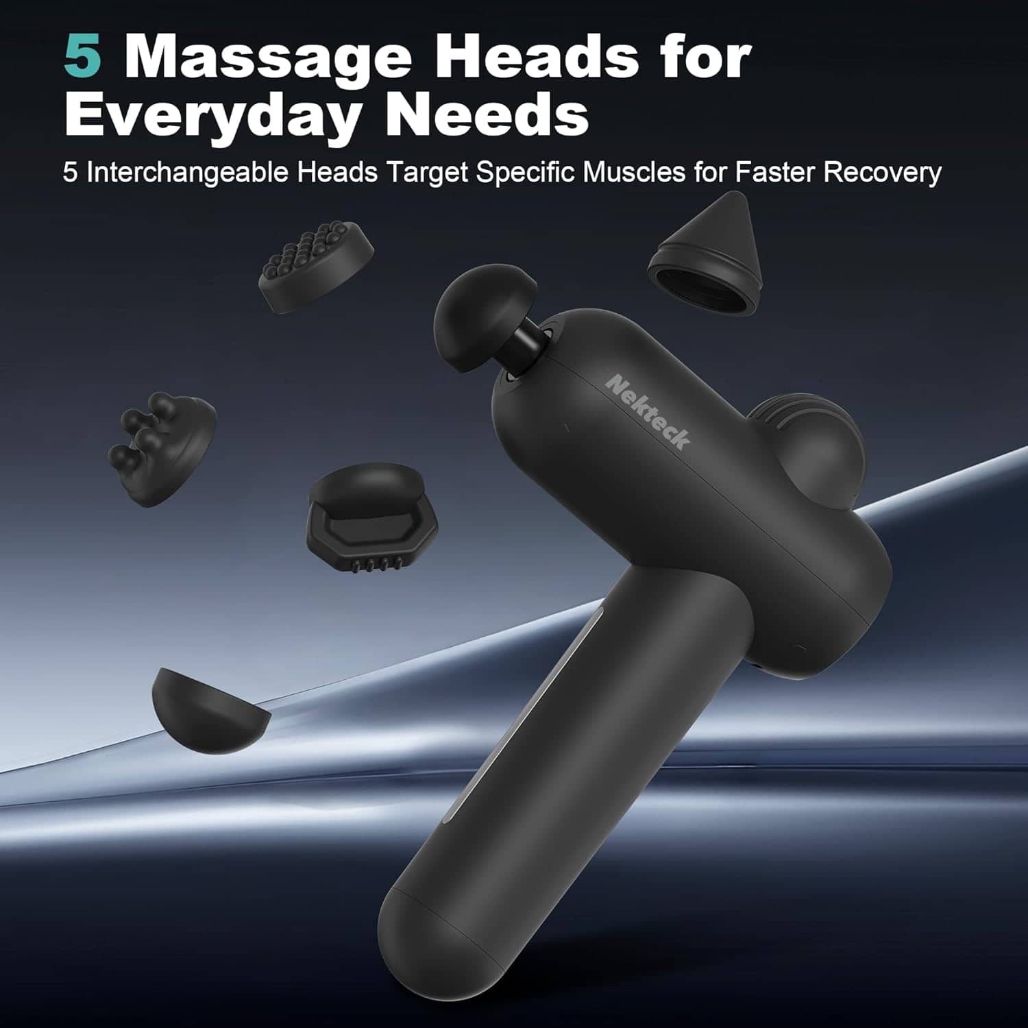 Nekteck Deep Tissue Massage Gun 12mm Amplitude, 30 Speeds, 5 Heads