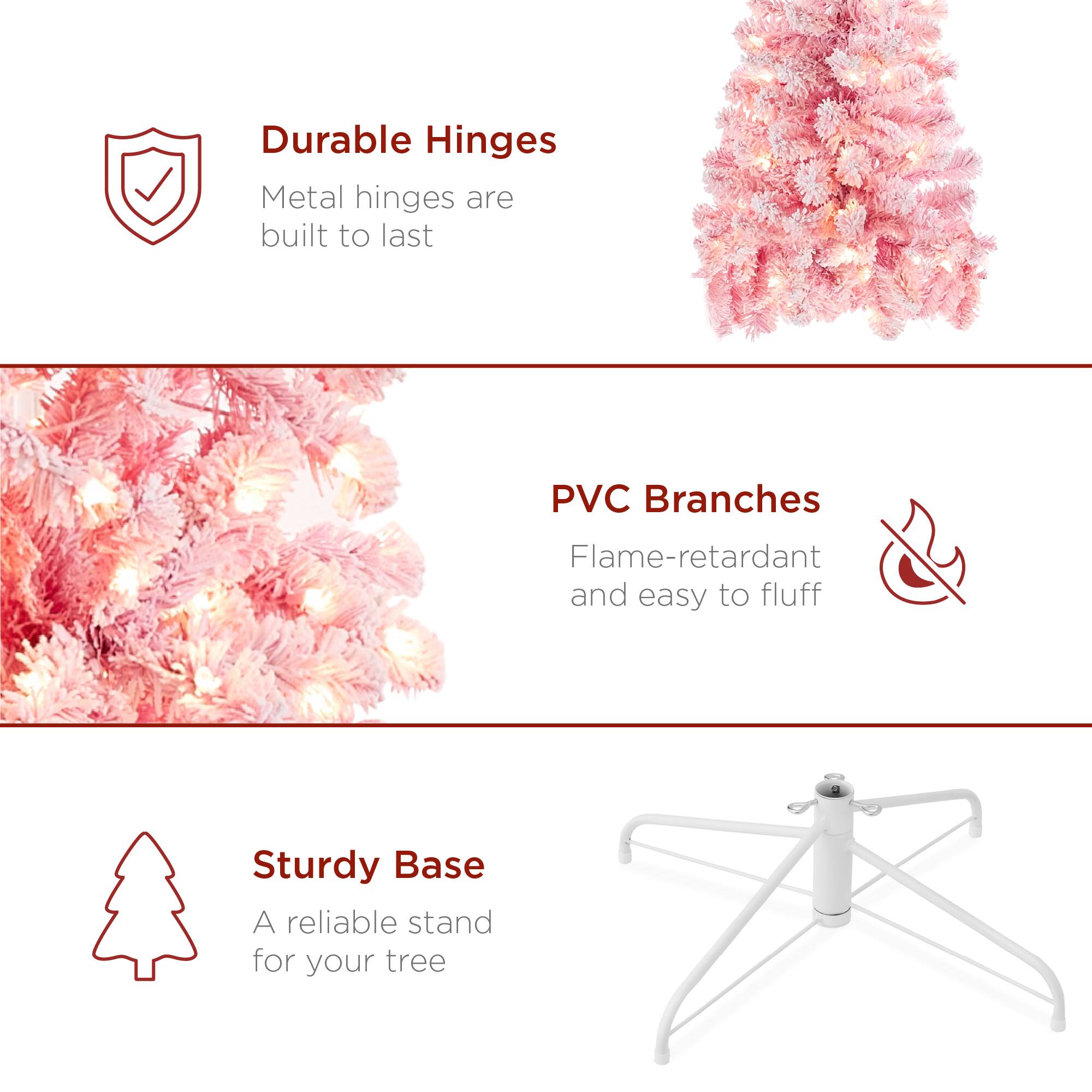 Durable Hinges: Metal hinges are built to last.

PVC Branches: Flame-retardant and easy to fluff.

Sturdy Base: A reliable stand for your tree.