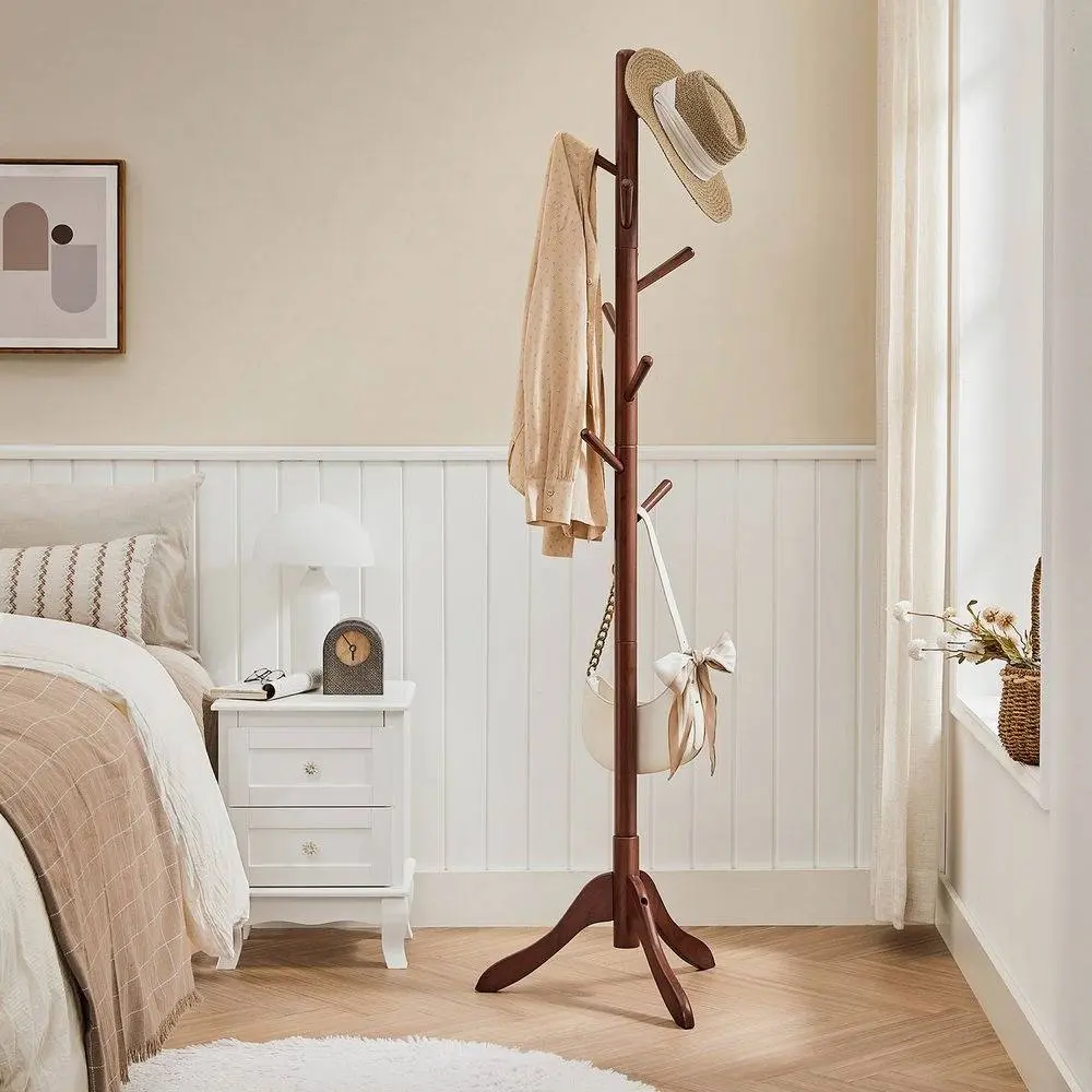 Angle. Hivvago - Hivvago Heavy Duty Solid Wood Coat Rack in Dark Brown Finish with 53 lb Weight Capacity - Dark Brown.