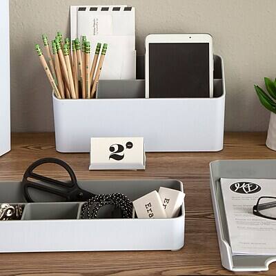 Alt View 3. Fusion - 4-Compartment Stackable Plastic Compartment Storage/Gray, 4/Pack - White/Gray.