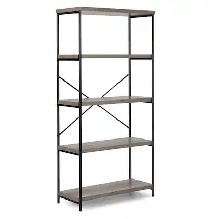Front. Pefilos - 5-Tier Industrial Bookshelf Display Storage Rack with Metal Frame-Gray, Tall Bookshelf, Shelves for Living Room - Gray.
