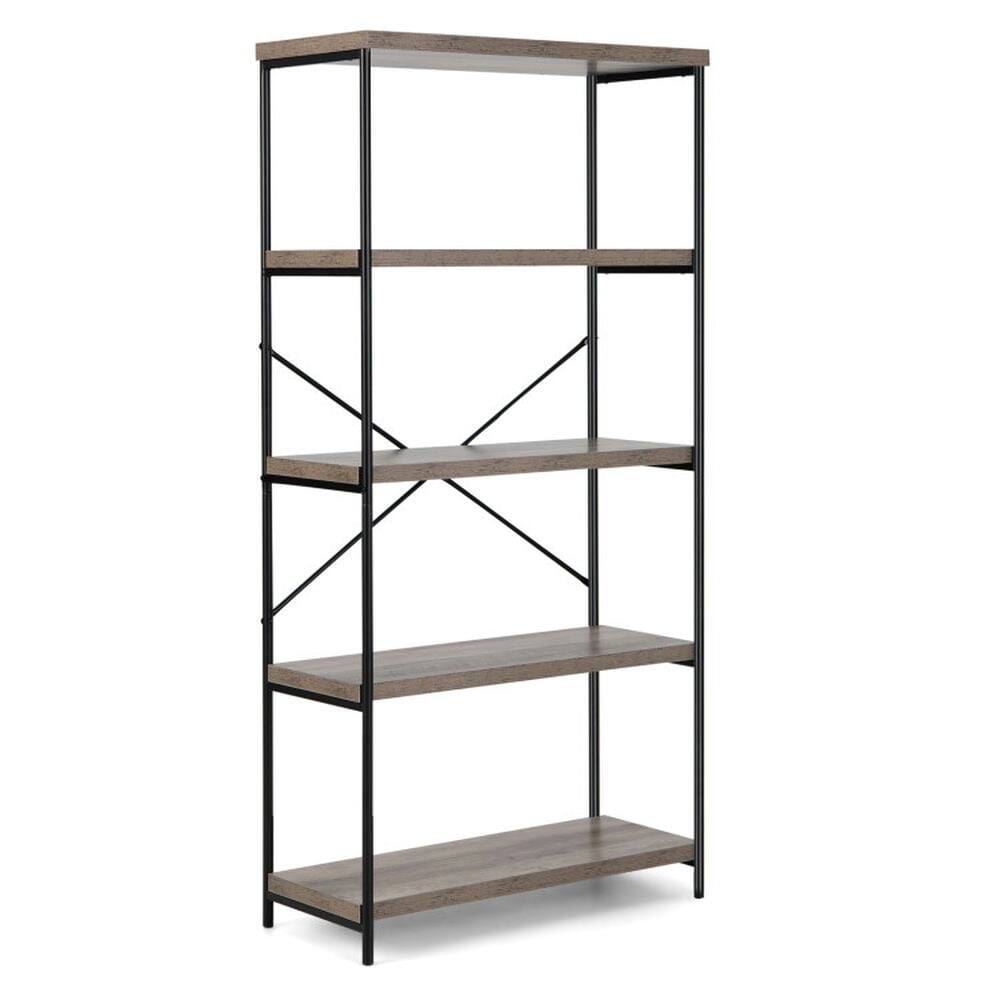 Kadyn - Open Book Shelf,Storage Shelf Unit Plant Stand,5-Tier Industrial Bookshelf Display Storage Rack with Metal Frame - Gray