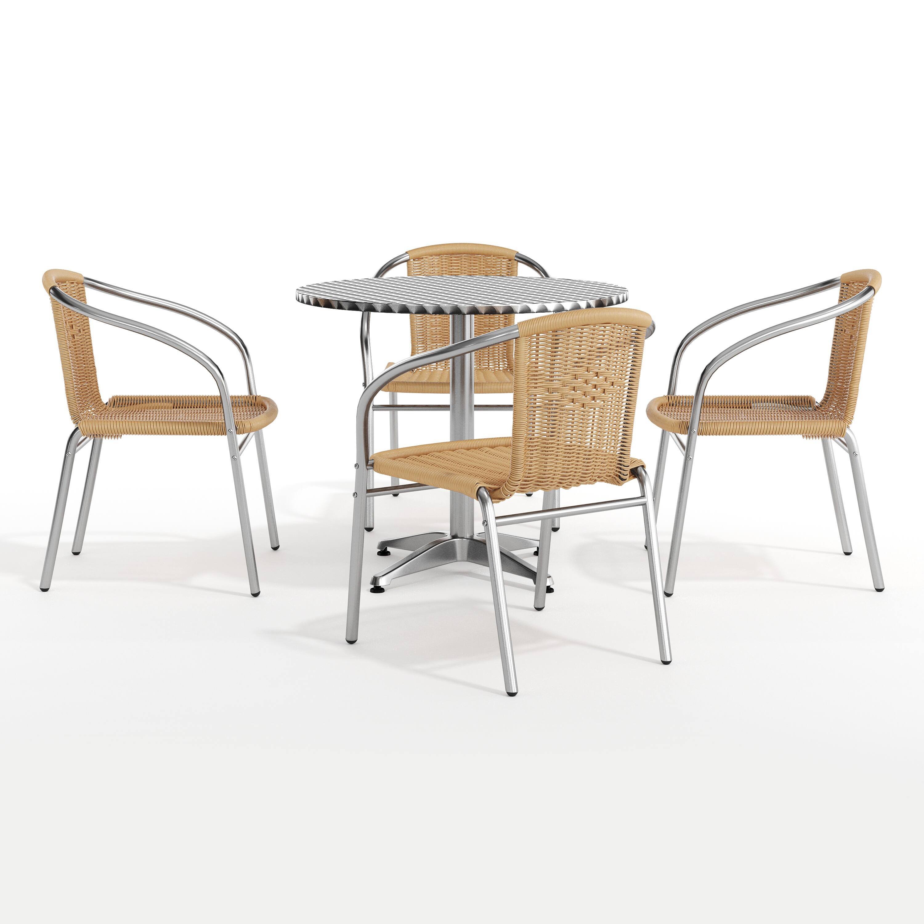 Alt View 10. Emma + Oliver - 31.5" Round Aluminum Garden Patio Table Set with 4 Rattan Chairs - Beige.