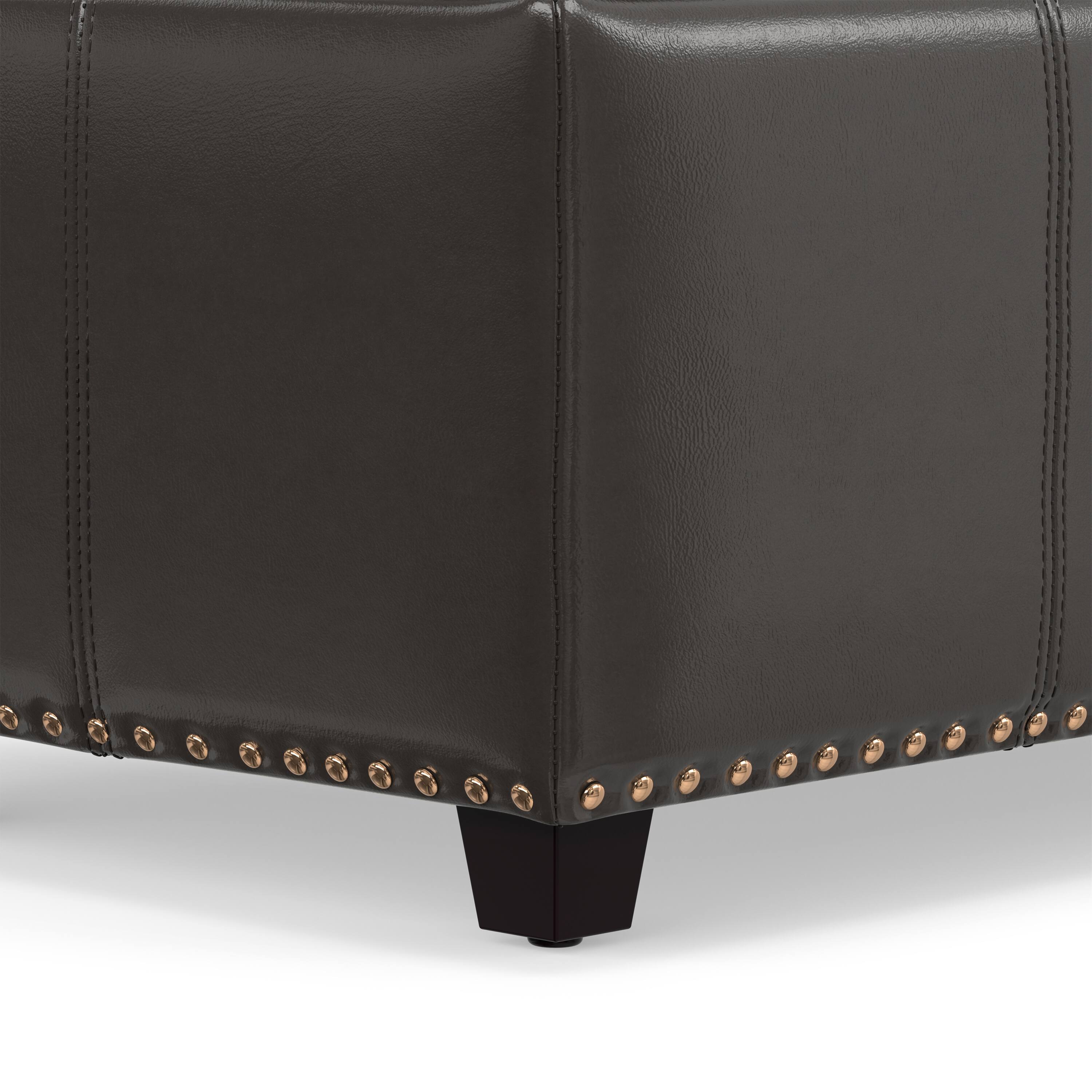 Alt View 7. Simpli Home - Kingsley 48 inch Wide Large Storage Ottoman in Coffee Brown Vegan Leather - Coffee Brown.