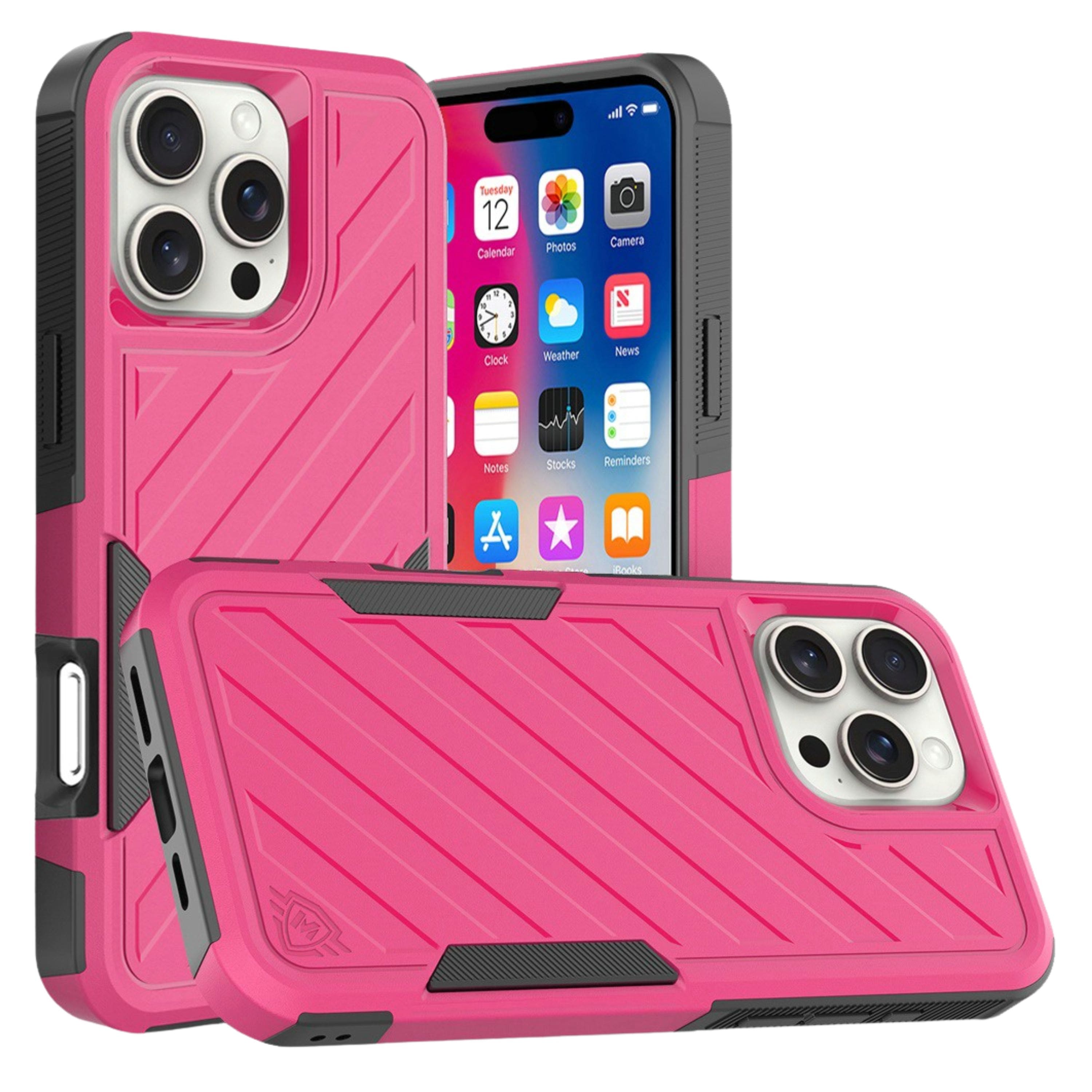Kitcheniva - Shockproof Dual Layer Lined Phone Case With Tempered Glass For iPhone 16 Pro Hot Pink Black - Hot Pink/Black price history on PriceWatchPro