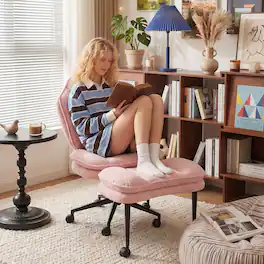 Pinmoco - Cross Legged Office Chair Cloud Criss Cross Desk Chair with Lumbar Support Height Adjustable Swivel Chair Yoga Chair - Fabric Pink