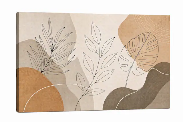 Front. FC Design - Large Canvas 24x36" Botanical Leaf Line Art Painting Minimalist Tropical Wall Décor - MultiColor.