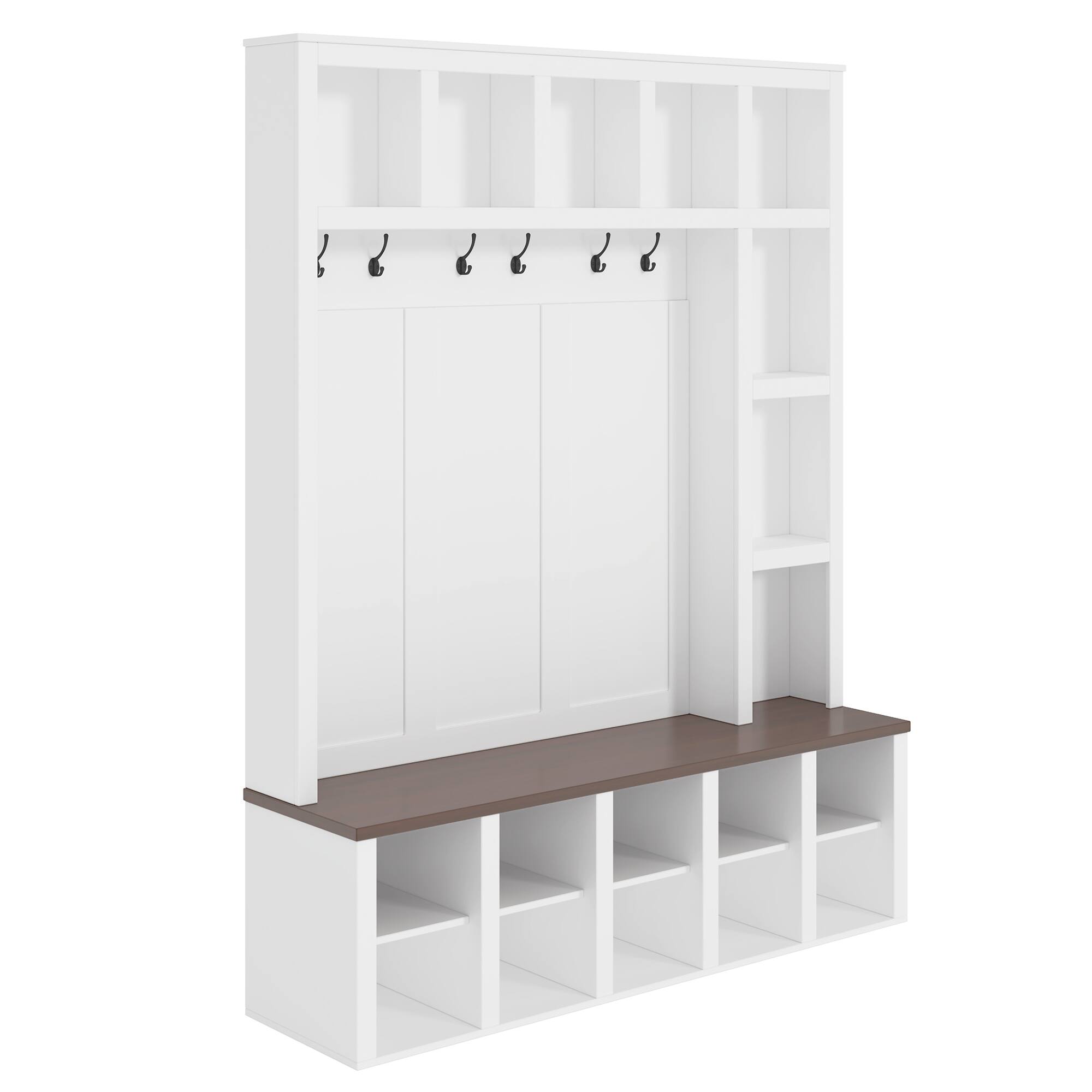 Angle. Whisen - 76.7-Inch Hall Tree with Storage Bench, 4-in-1 Entryway Organizer with Adjustable Shelves-White - White.