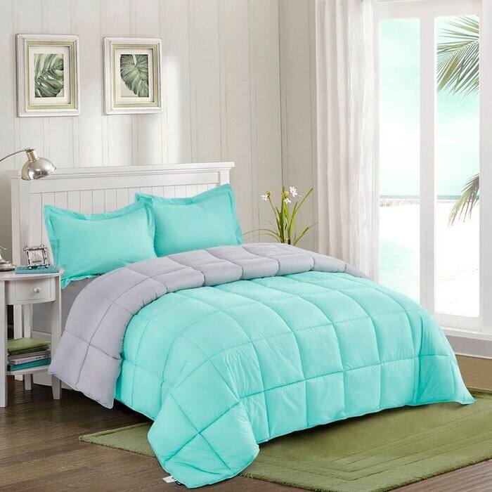 Angle. Hivvago - Twin/Twin XL Traditional Microfiber Reversible 3 Piece Comforter Set in Blue/Grey - Blue/Grey.