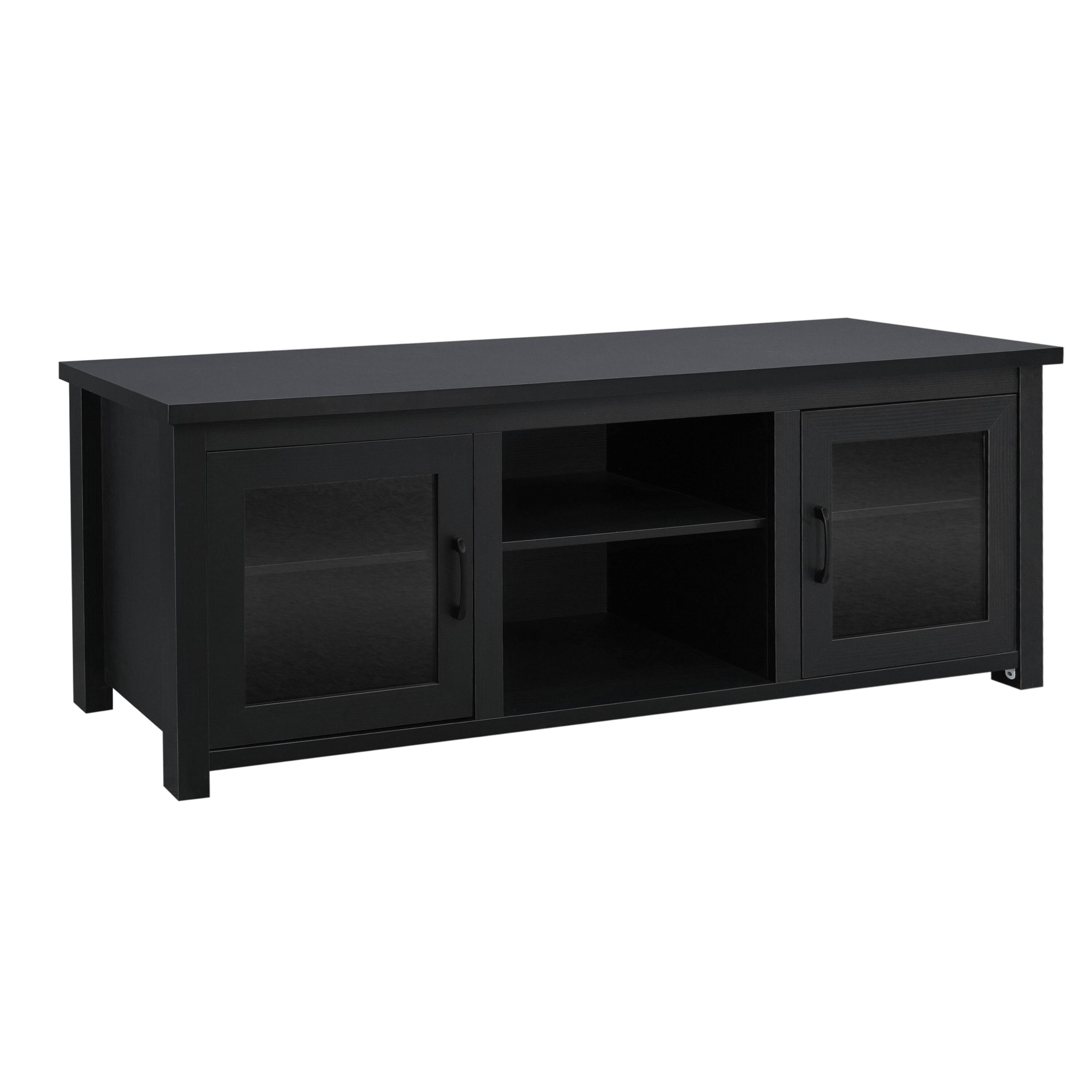 Alt View 1. Emma + Oliver - Liam TV Stand for up to 80" TV's - 65" Media Console with Classic Full Glass Doors & 3 Adjustable Shelves - Black.
