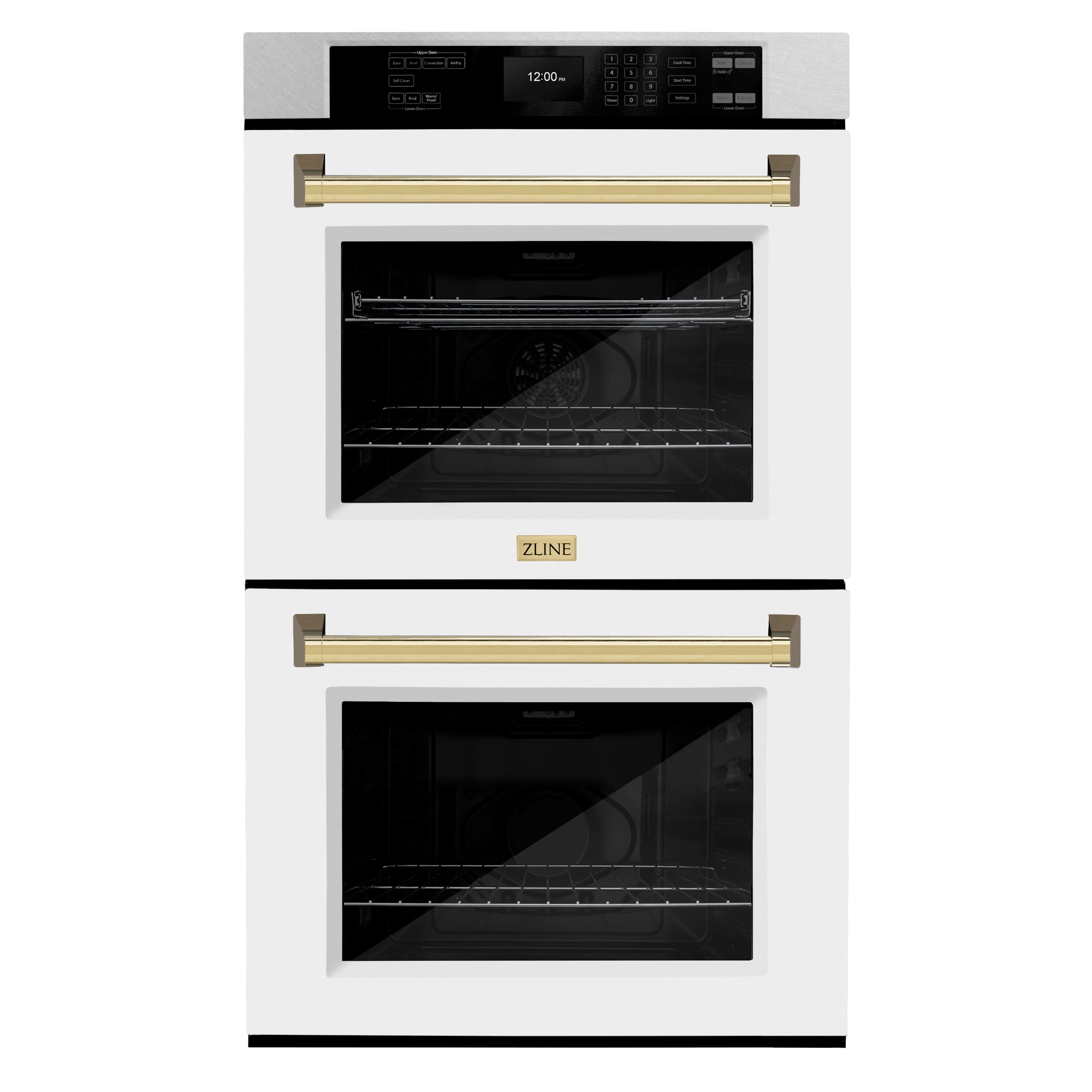 ZLINE - 30 in. Autograph Double Wall Oven w/ Air Fry in Satin Steel w/ White and Gold - Satin Stainless Steel - Front_Zoom