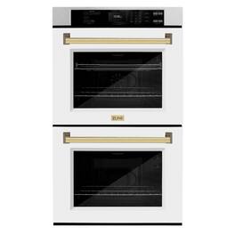 ZLINE - 30 in. Autograph Double Wall Oven w/ Air Fry in Satin Steel w/ White and Gold - Satin Stainless Steel