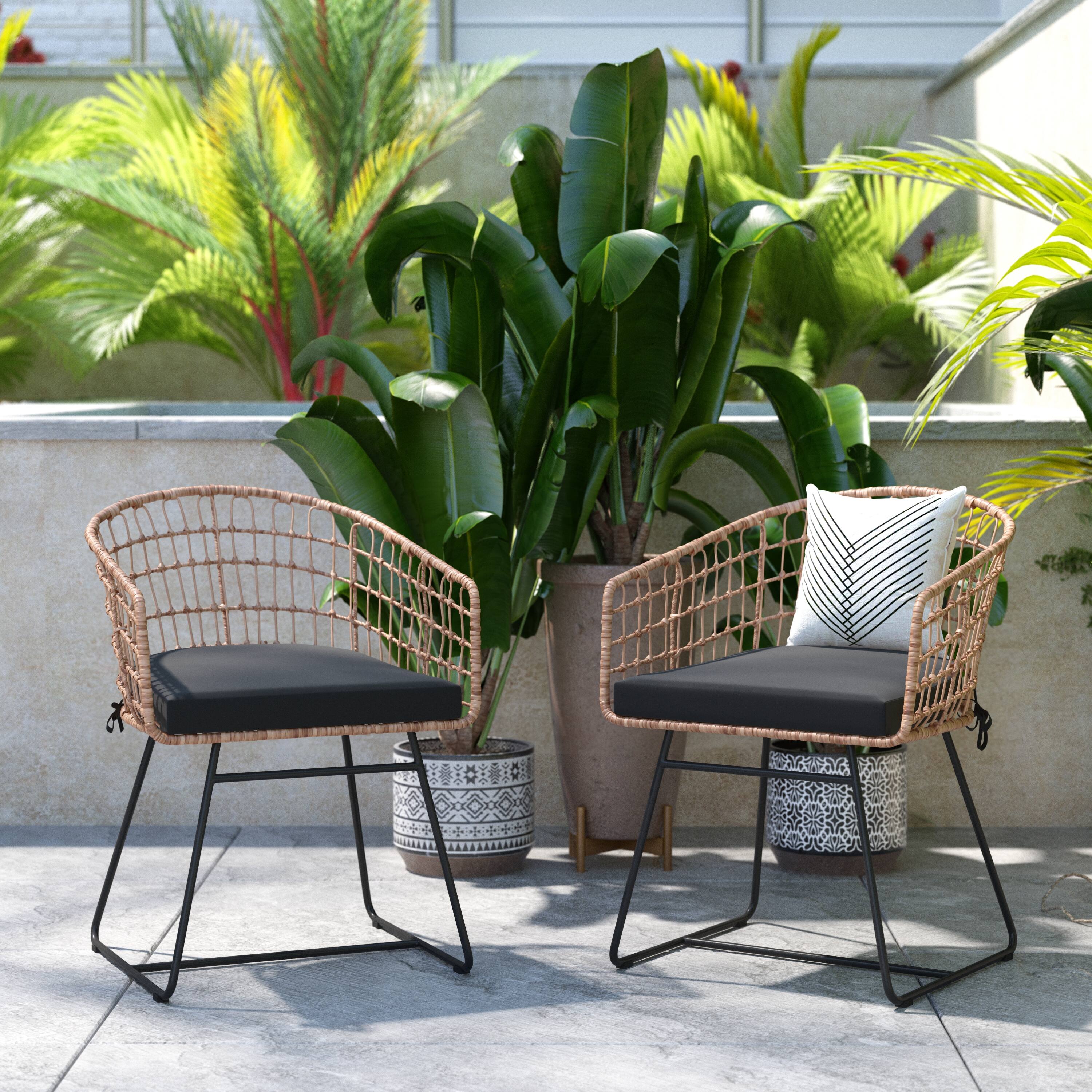 Alt View 2. Emma + Oliver - Ari Set of Two All-Weather Faux Rattan Rope Chairs with Padded Cushions for Indoor and Outdoor Use - Black Cushion/Natural Frame.