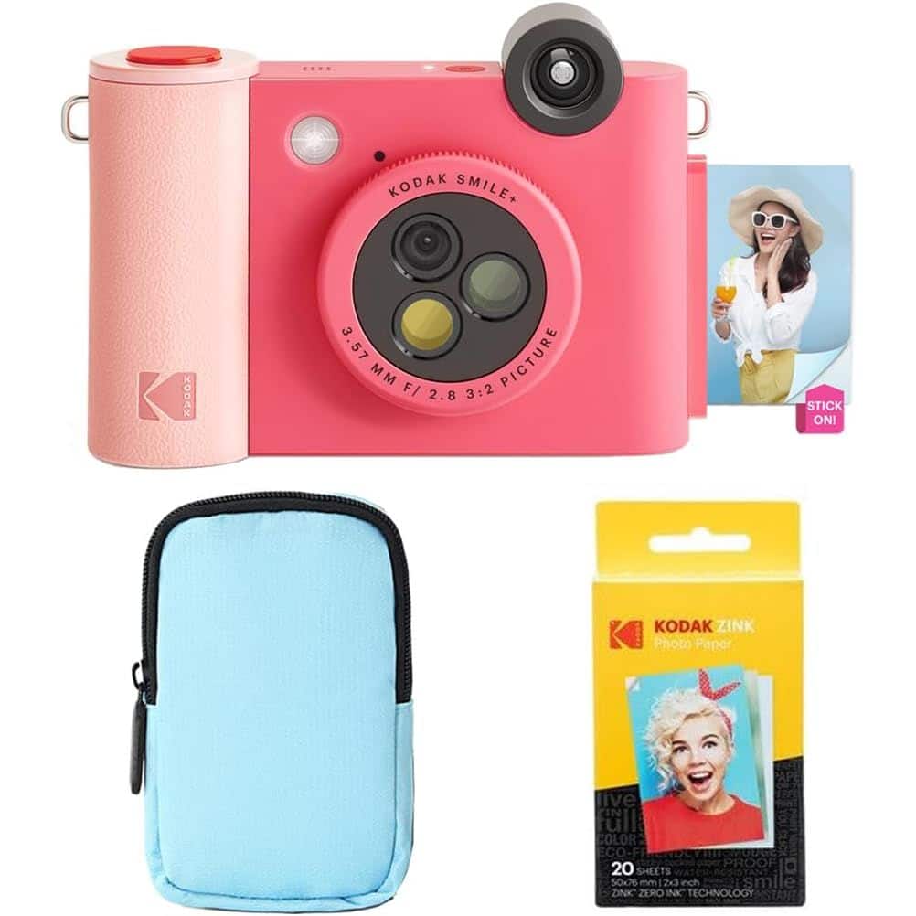 Kodak - Smile+ 2-in-1 Instant Camera & Bluetooth Printer Starter Bundle w/ Deluxe Case - Fuchsia