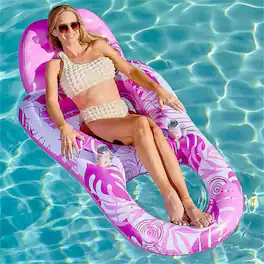 Joyfy - Inflatable Pool Floats Lounger, 60'' Adult Tanning Pool Chair, Water Raft Sunbathing Floaty with Cup Holder - Pink