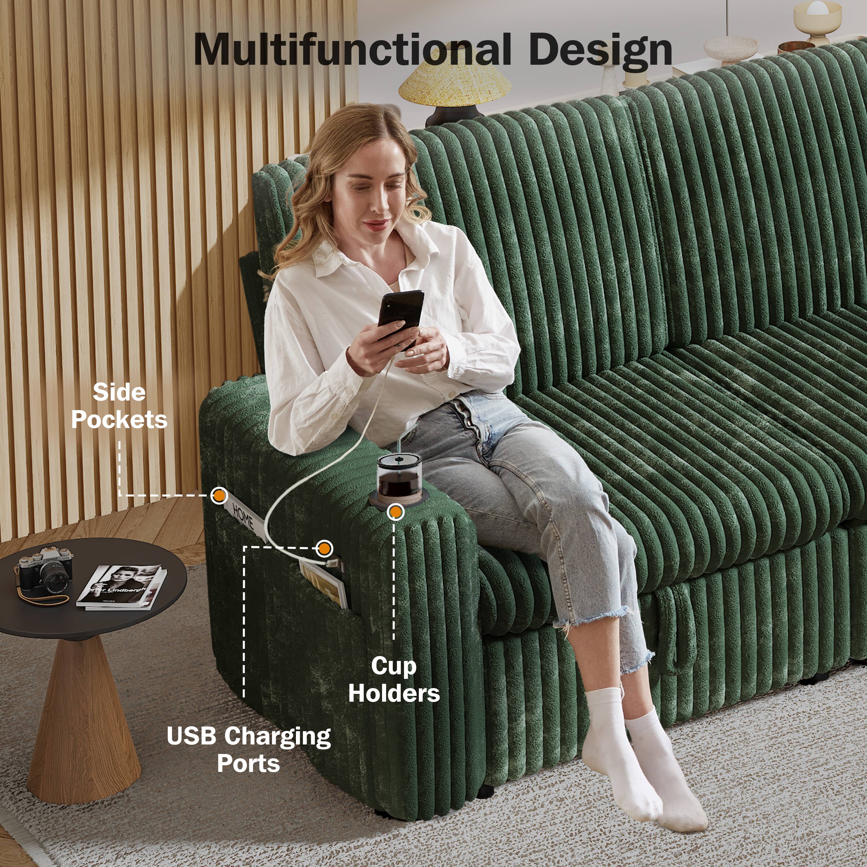 Multifunctional Design  
Side Pockets  
Cup Holders  
USB Charging Ports