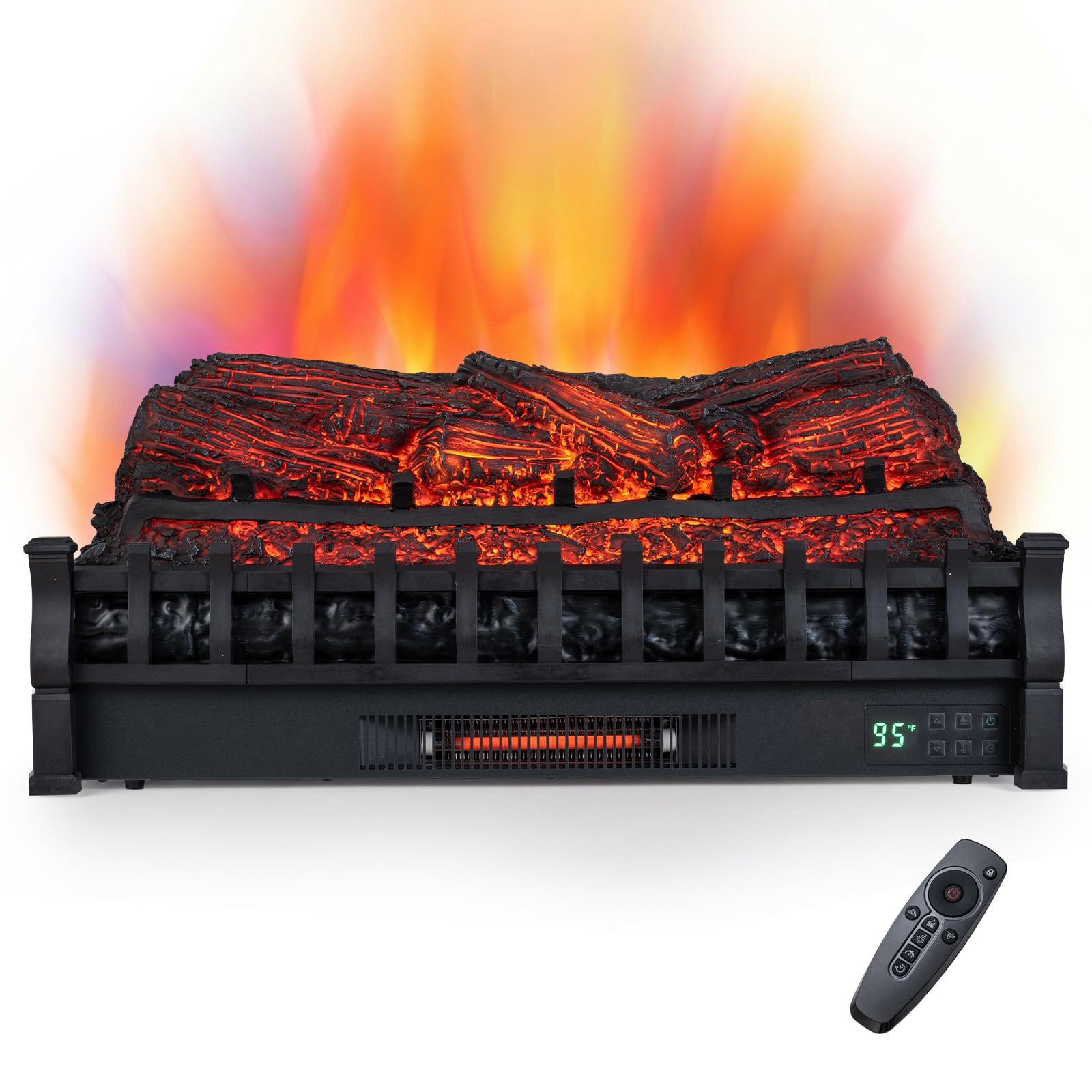 Costway - 30" Electric Fireplace Insert Pinewood Set with Remote - Black Pinewood