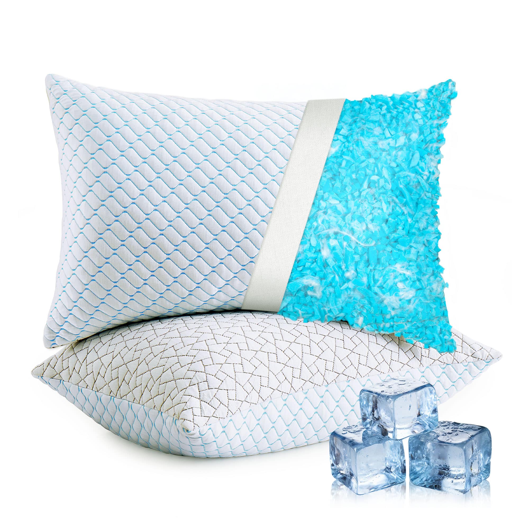 Peace Nest - 2 Pack Cooling Memory Foam Pillow Removable Cover with Zipper - White