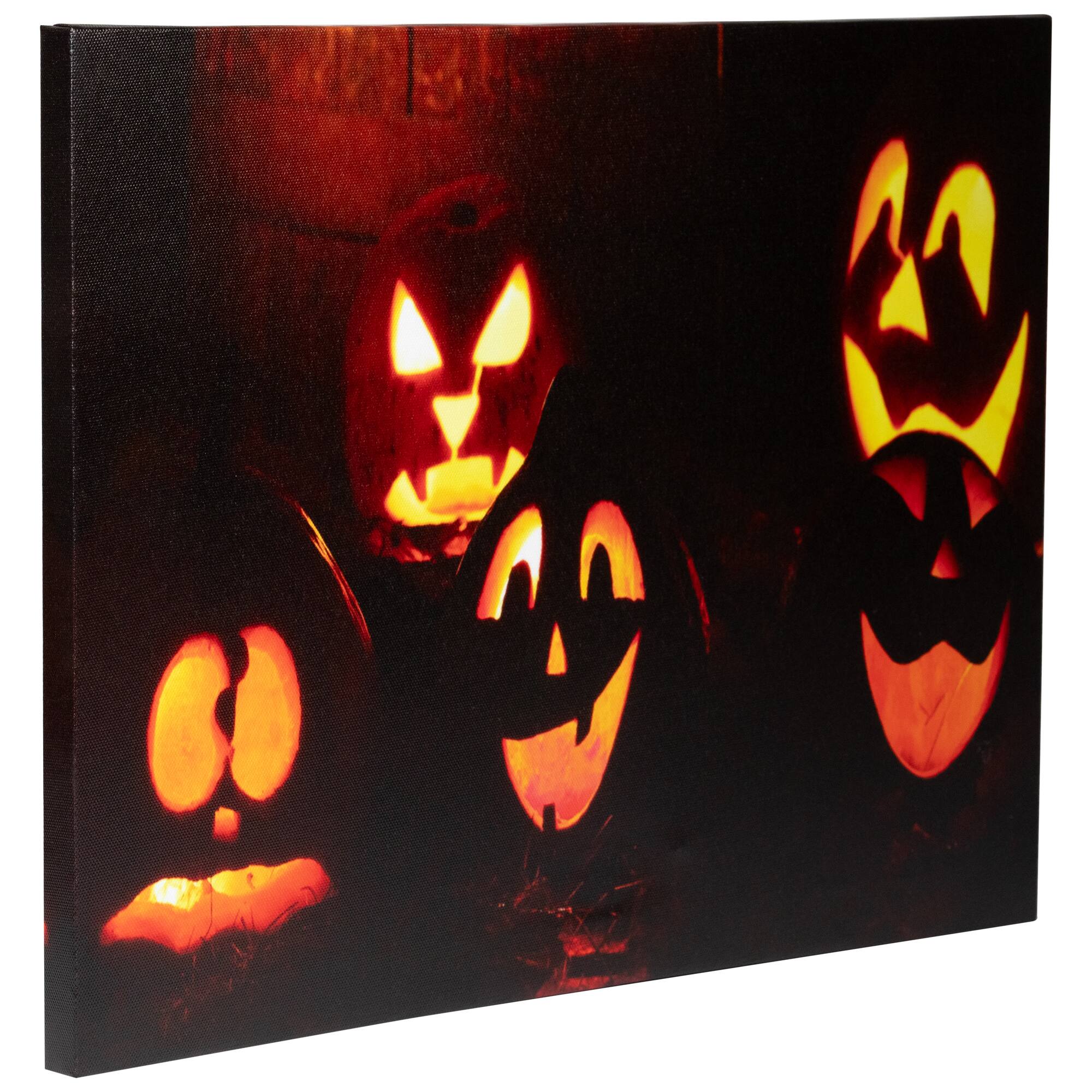 Alt View 2. Northlight - LED Lighted Silly Jack-O-Lanterns Halloween Canvas Wall Art - 15.75" x 12" - Black.