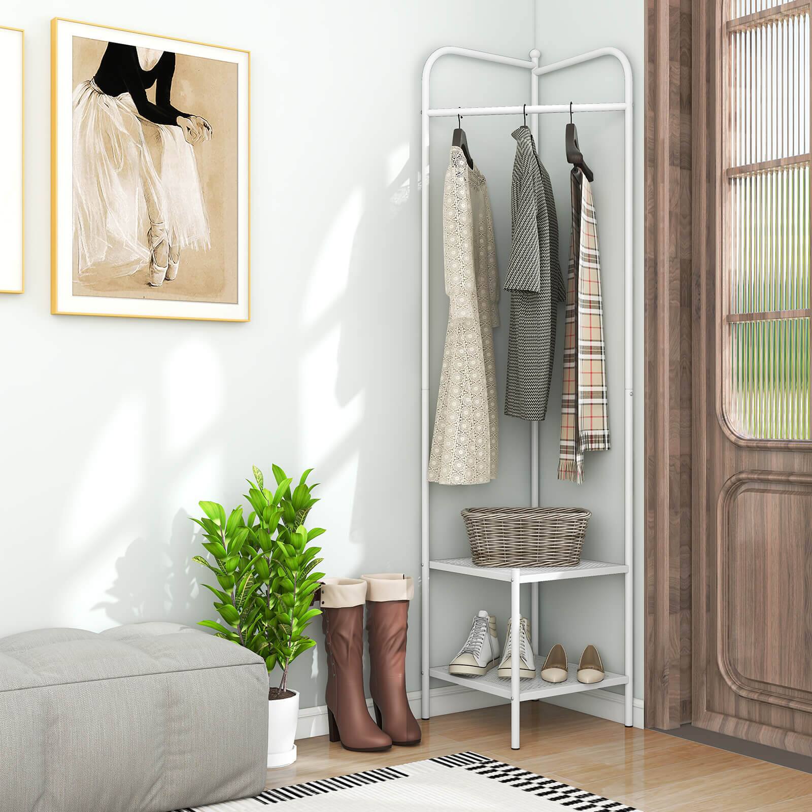 Alt View 1. Costway - Costway Corner Coat Rack with Shelves Freestanding Hall Tree with Top Hanger White - White.