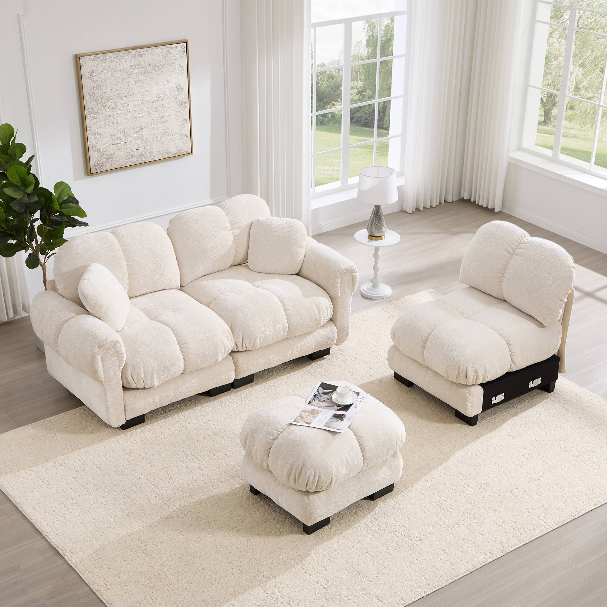 Alt View 3. Boyel Living - Cream Beige L Shaped Loveseat Sofa 103.9 in L x 58.6 in W x 35.4 in H Living Room Bedroom Apartment - Cream Beige.