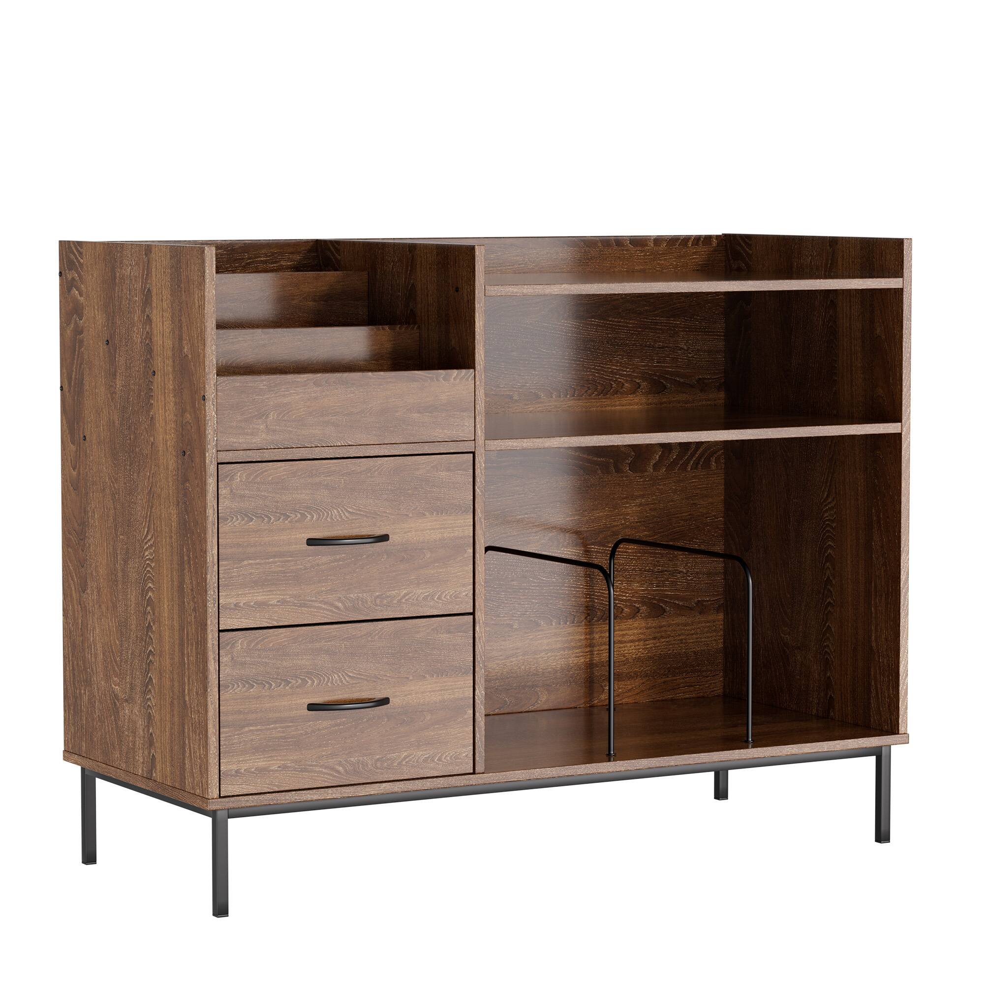 Alt View 7. Spaco - Spaco Record Player Stand with Adjustable Shelves, Holds 350+ Vinyls, Media Console with Speaker Shelf and 2 Drawers - Brown.