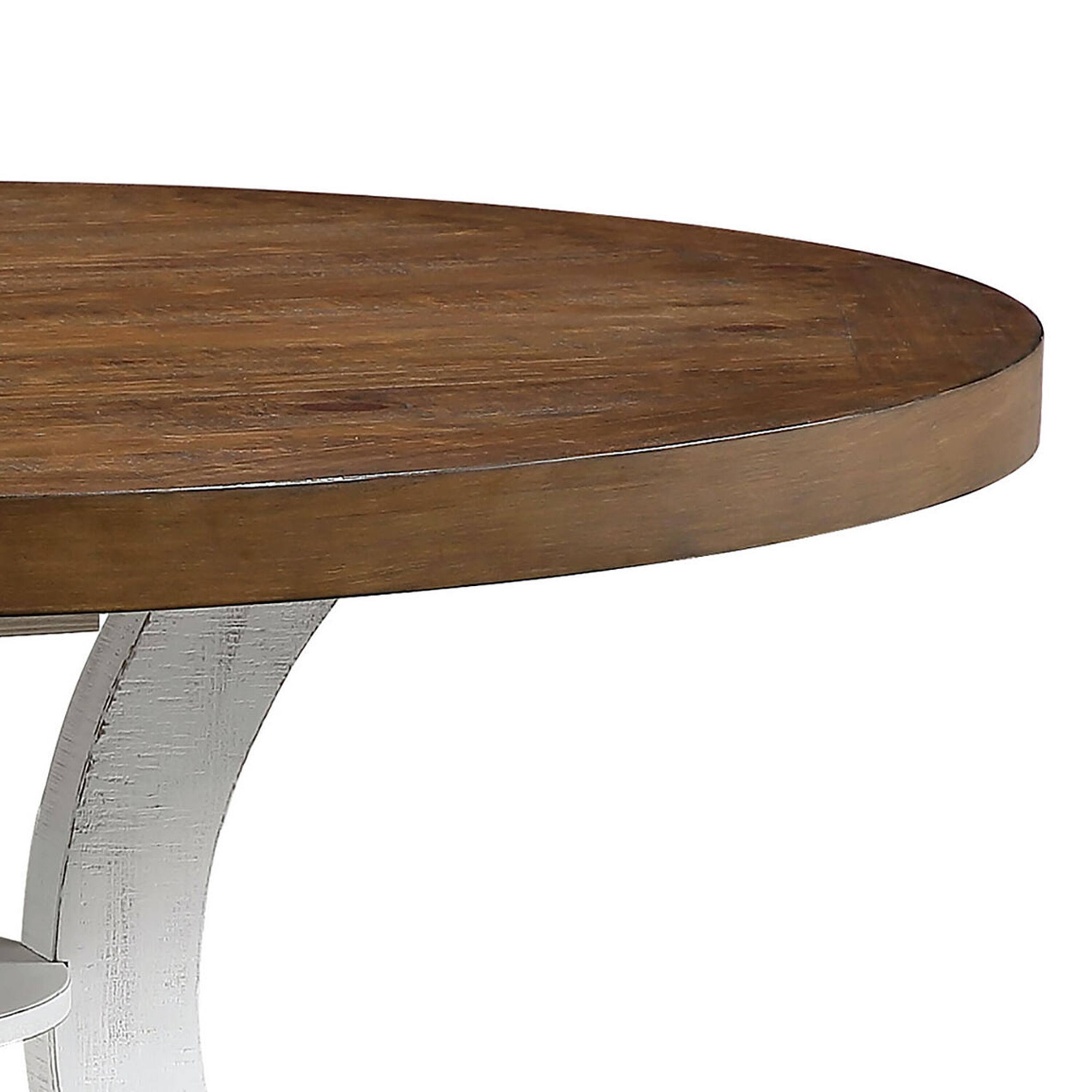 Alt View 3. Manhattan Lane - Dual Tone Round Top Dining Table with Pedestal Base, Brown and White - Brown, White.