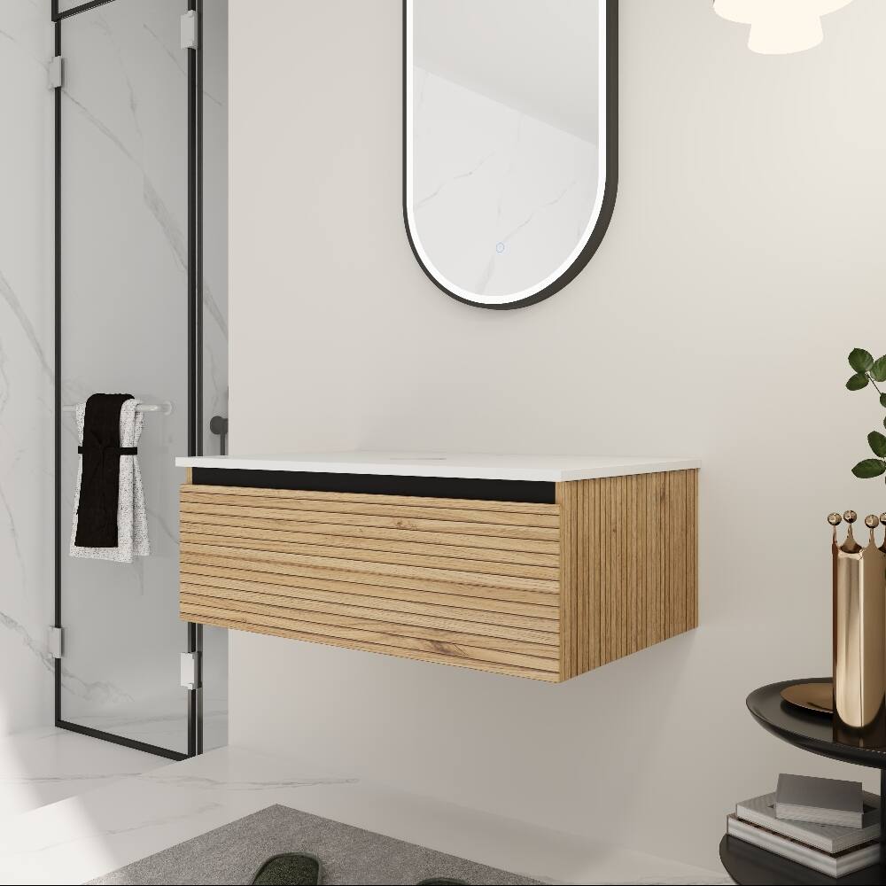 Left. Loheer - Loheer 30 inch wall mounted bathroom vanity Base Without Sink Light Coffee - Light Coffee.