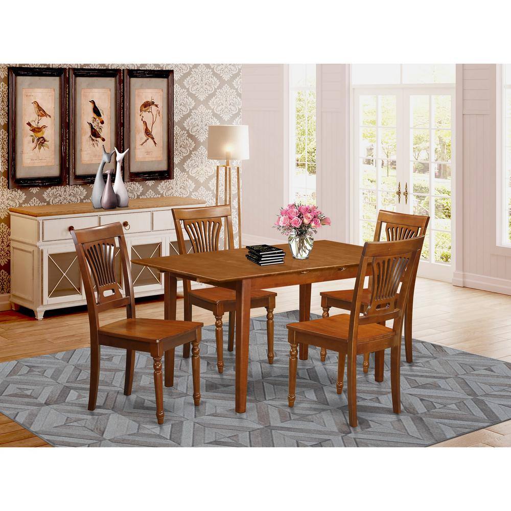 Back. East West Furniture - 5 PC Kitchen dinette set Table with Leaf and 4 Kitchen Dining Chairs - Saddle Brown.