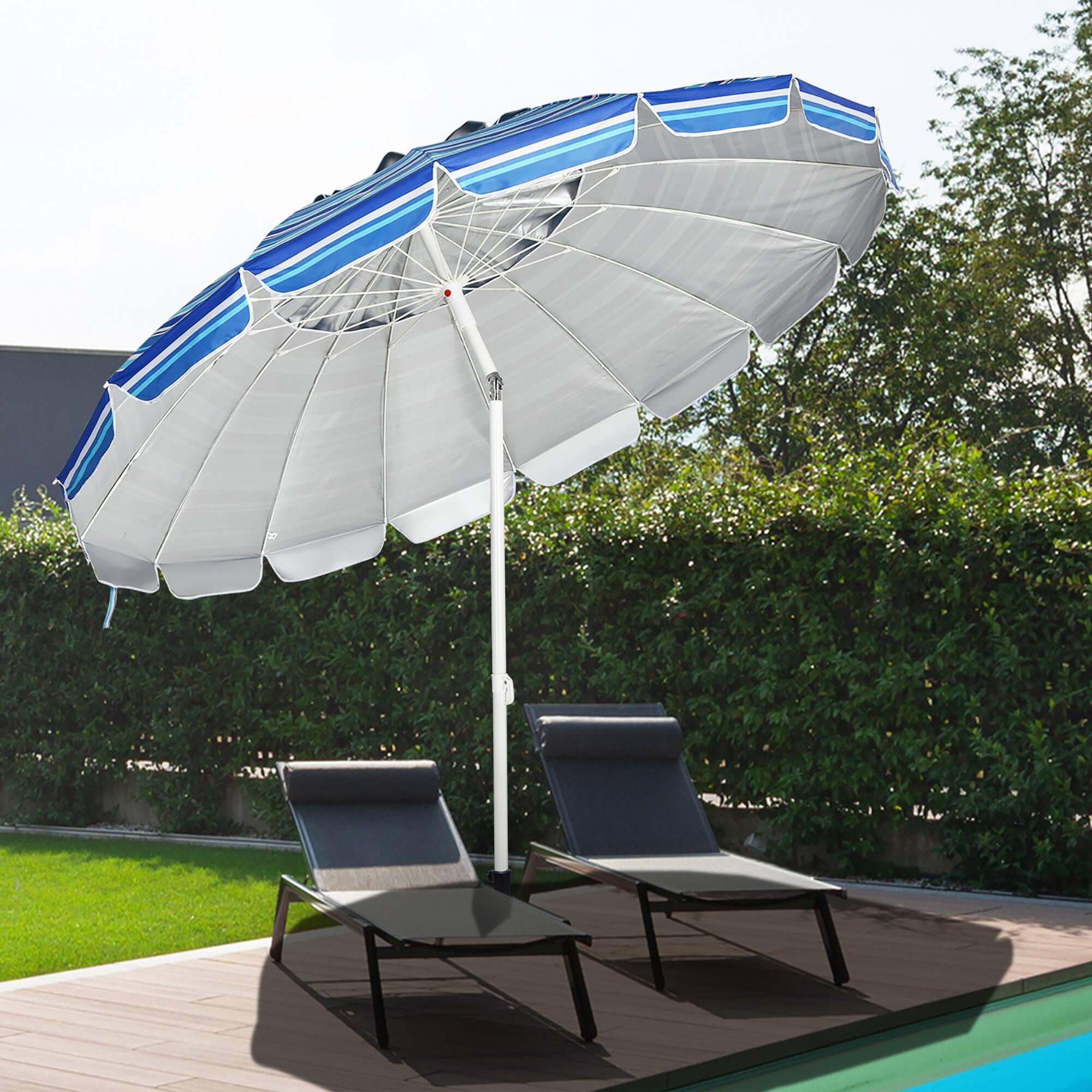 Alt View 10. Costway - Costway 8 FT Beach Umbrella Outdoor Tilt Sunshade Sand Anchor W/Carry Bag - Navy Blue.