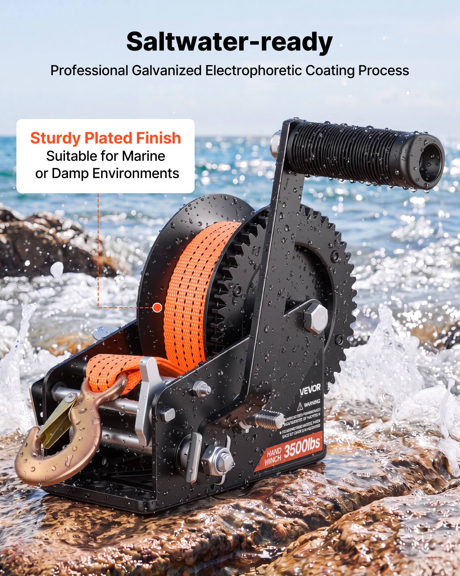 Saltwater-ready Professional Galvanized Electrophoretic Coating Process Sturdy Plated Finish Suitable for Marine or Damp Environments

VEVOR HARVING 1 HOHN M a ORT 2 N ocnore MSCE Ro  HONO a I a CPLE SU HAND 3500lbs WINCH