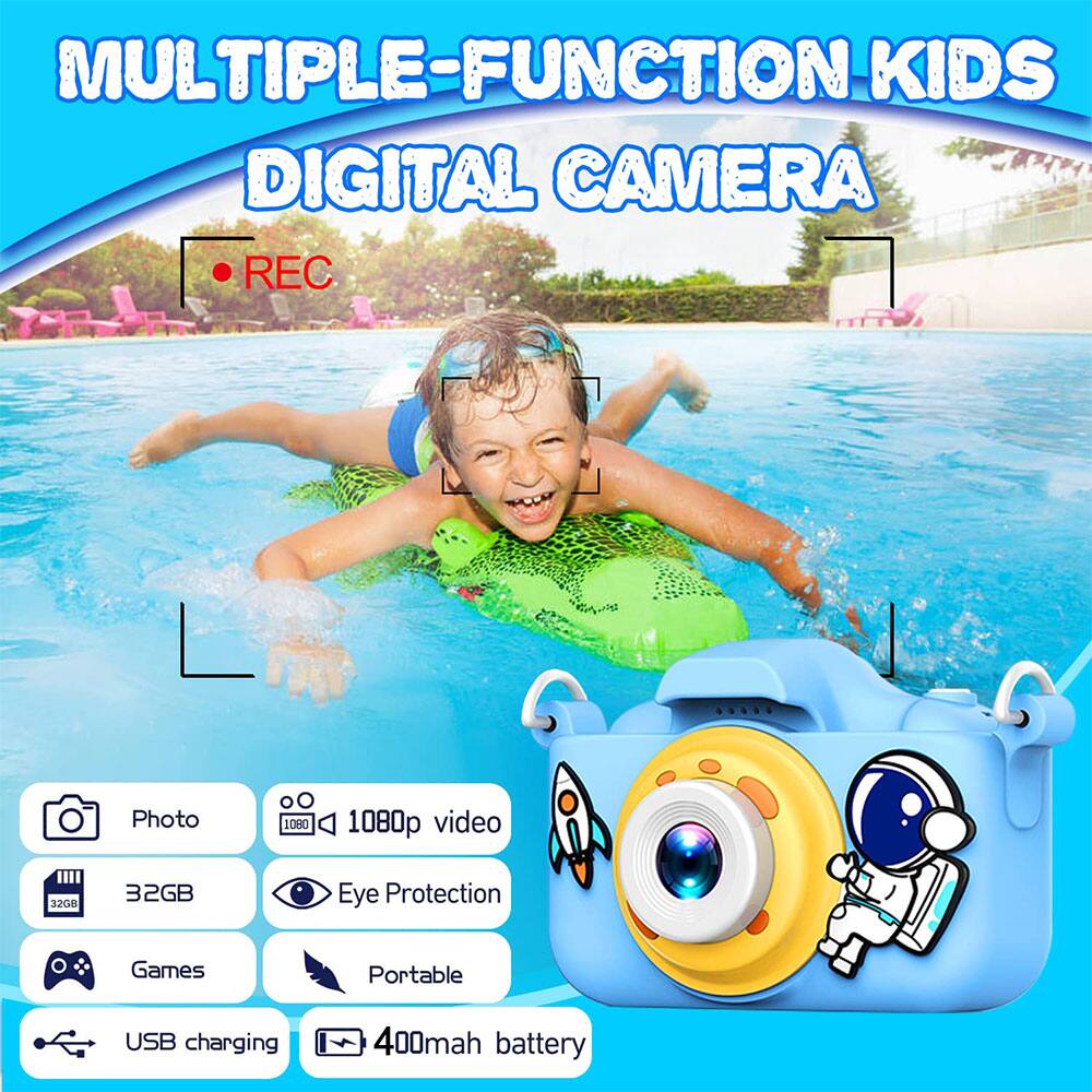 MULTIPLE-FUNCTION KIDS DIGITAL CAMERA

- Photo
- 1080p video
- 32GB
- Eye Protection
- Games
- Portable
- USB charging
- 400mAh battery