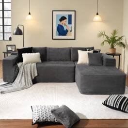 Ovios - 104" Modular Sectional Sofa with Chaise, Modern L Shaped Couch for Living Room - Grey(Corduroy, Right Facing)