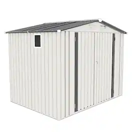 Mondawe - 8X6 FT Metal Outdoor Storage Shed with Pitched Roof,Side Window and Lockable Door - White+gray