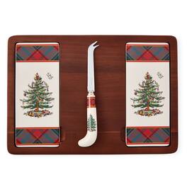 Spode - Christmas Tree Tartan Cheese Board & Knife Set- Festive Holiday Serveware - Multicolored