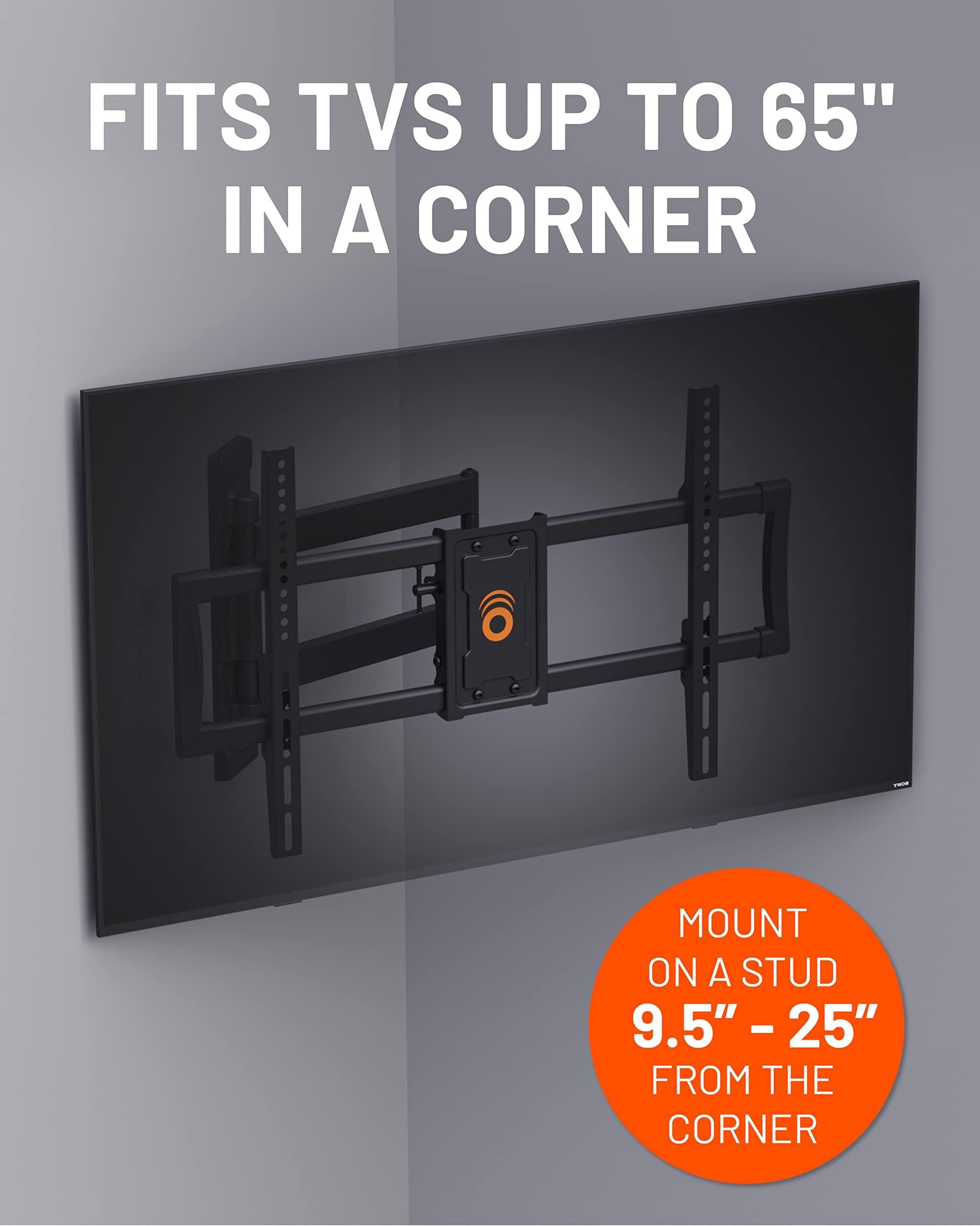 FITS TVS UP TO 65" IN A CORNER
MOUNT ON A STUD 9.5" - 25" FROM THE CORNER