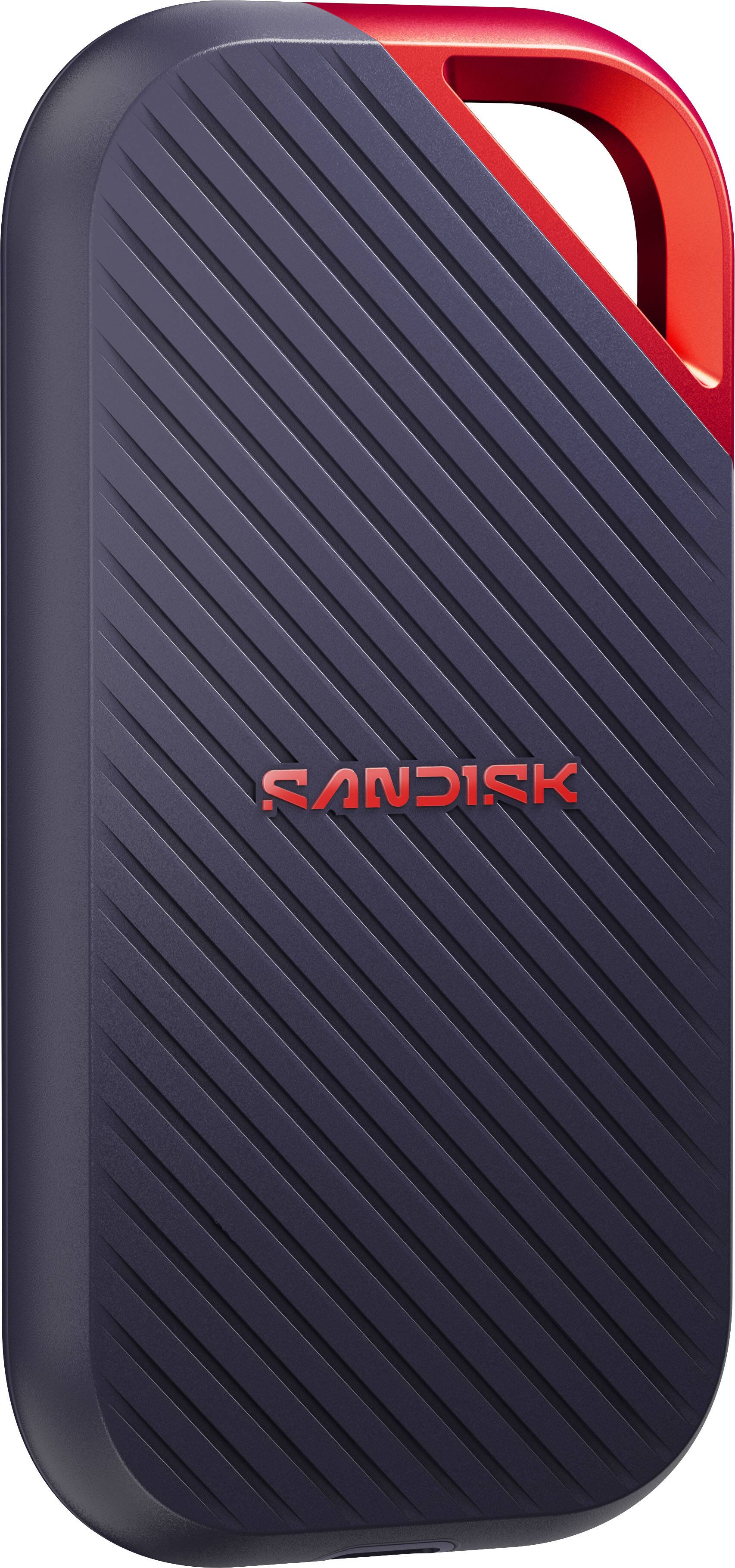 Angle. SANDISK - 2TB Extreme PRO Portable SSD USB Type-C, USB4, up to 4000/3800 MBs R/W speeds, IP65 and up to 3-meter drop resistance - Black.