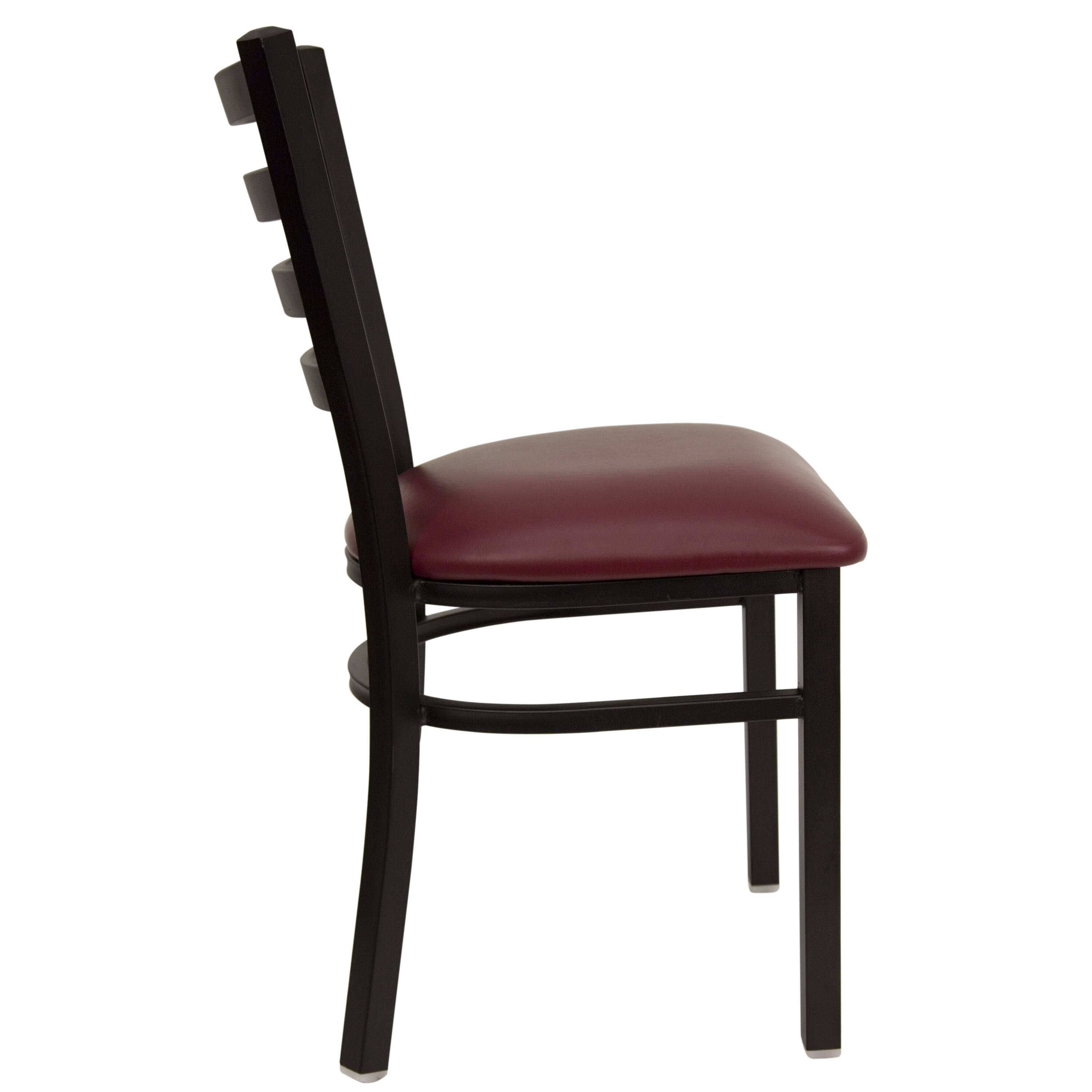 Alt View 6. Emma + Oliver - Ladder Back Metal Restaurant Dining Chair - Burgundy Vinyl Seat/Black Metal Frame.